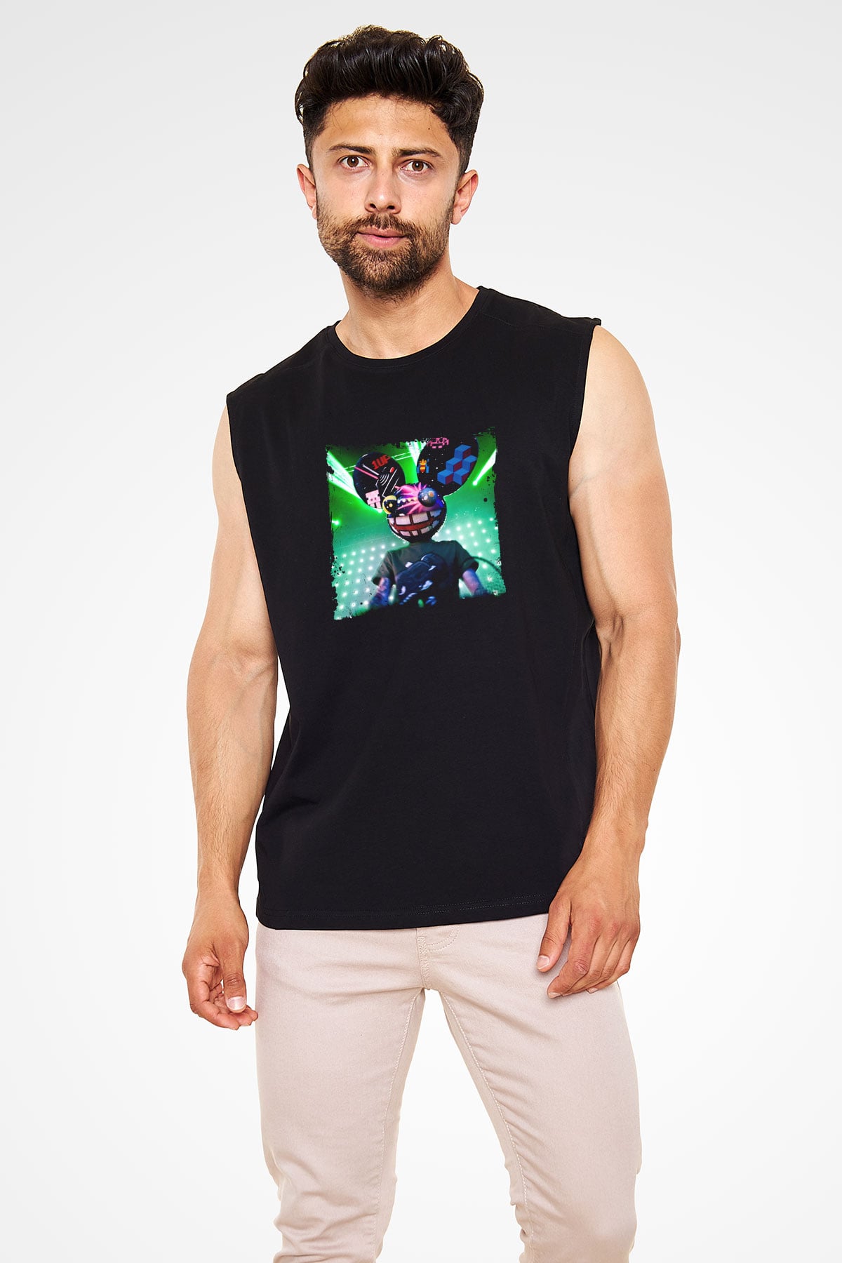 Deadmau5 Baskılı Unisex Siyah Kolsuz Tişört