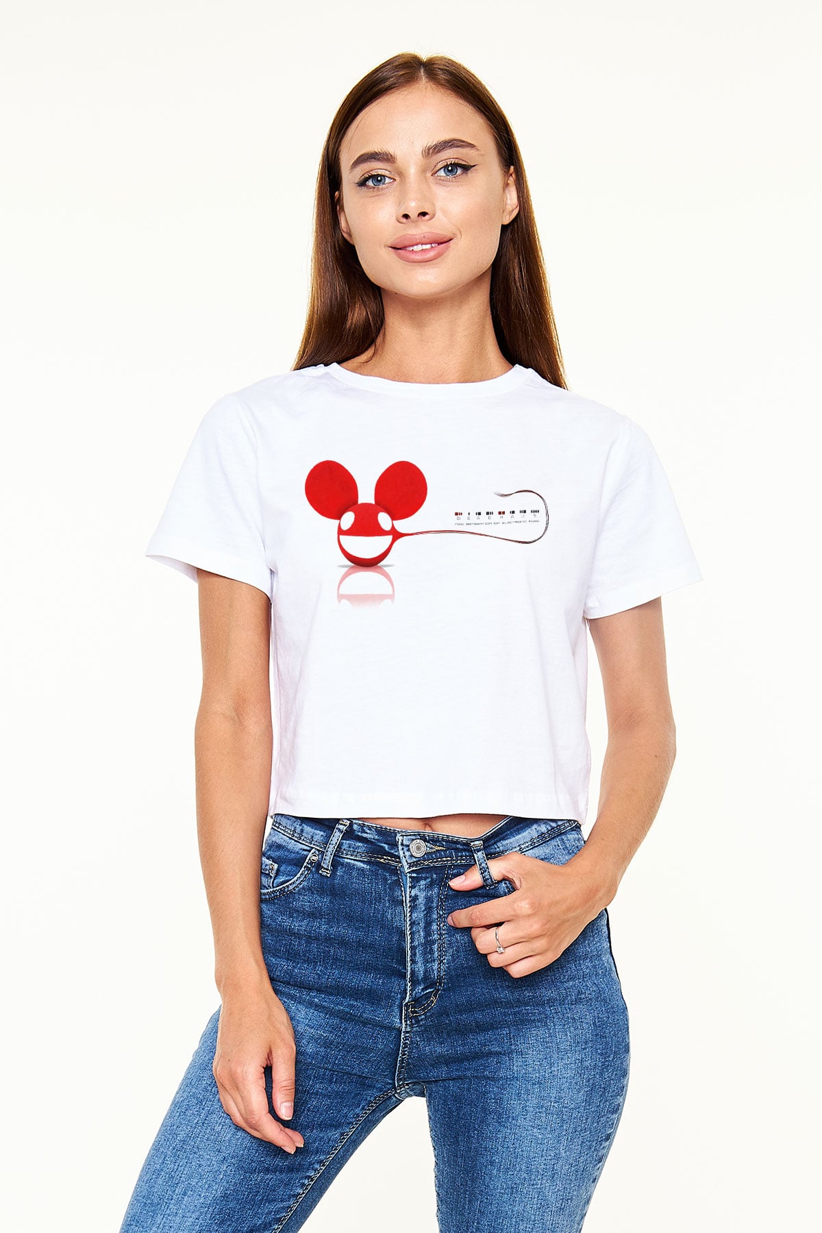 Deadmau5 Beyaz Croptop Tişört