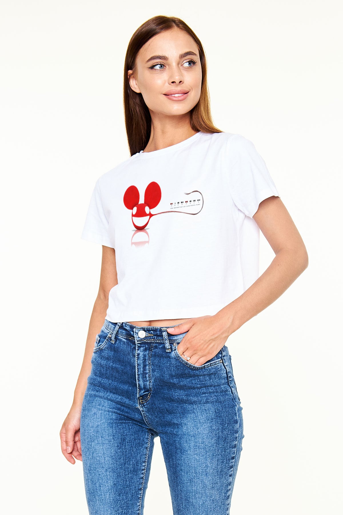 Deadmau5 Beyaz Croptop Tişört