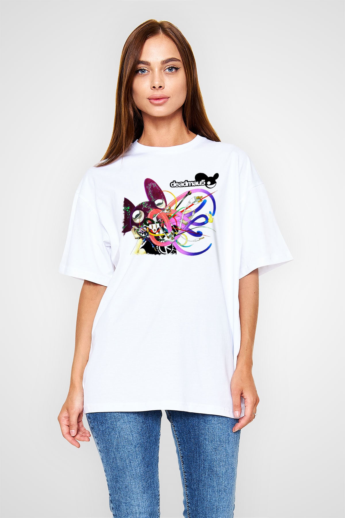 Deadmau5 Beyaz Unisex Oversize Tişört T-Shirt