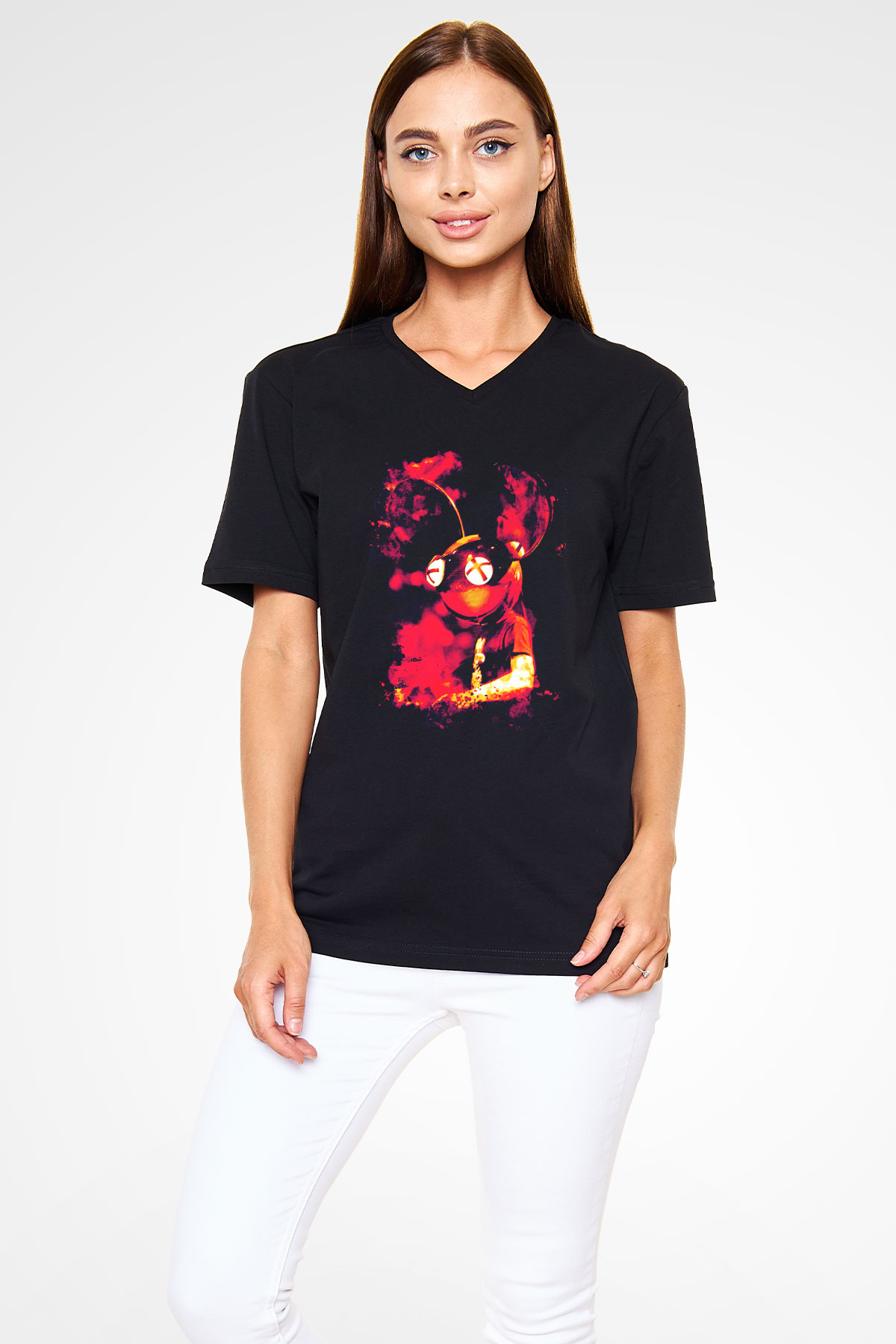 Deadmau5 Siyah Unisex V Yaka Tişört