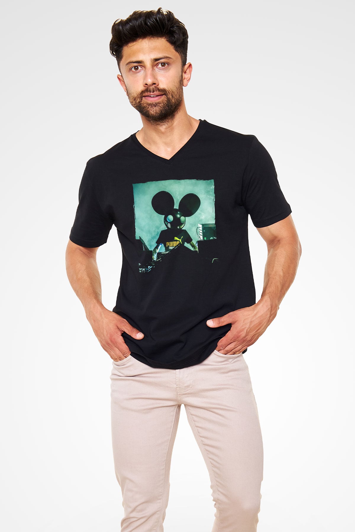 Deadmau5 Siyah Unisex V Yaka Tişört