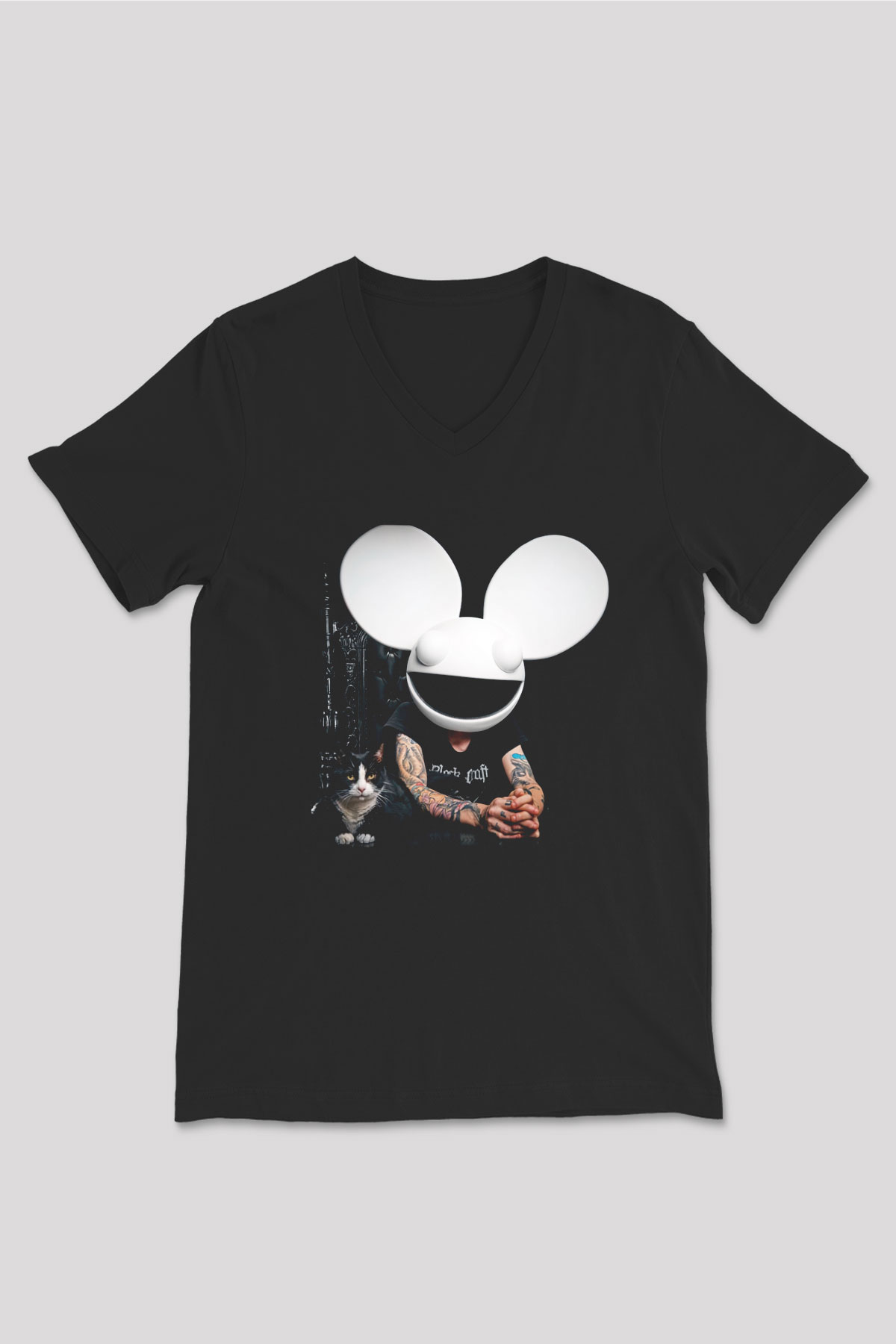 Deadmau5 Siyah Unisex V Yaka Tişört T-Shirt
