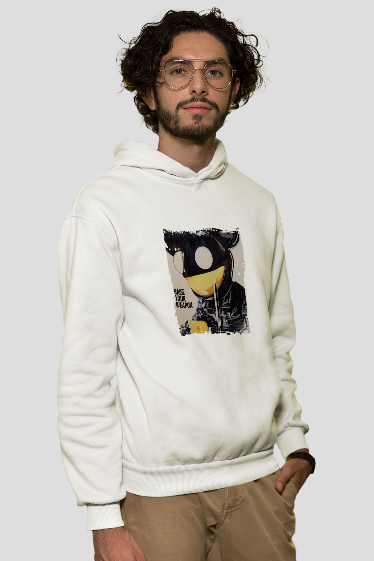 Deadmau5Baskılı Beyaz Hoodie