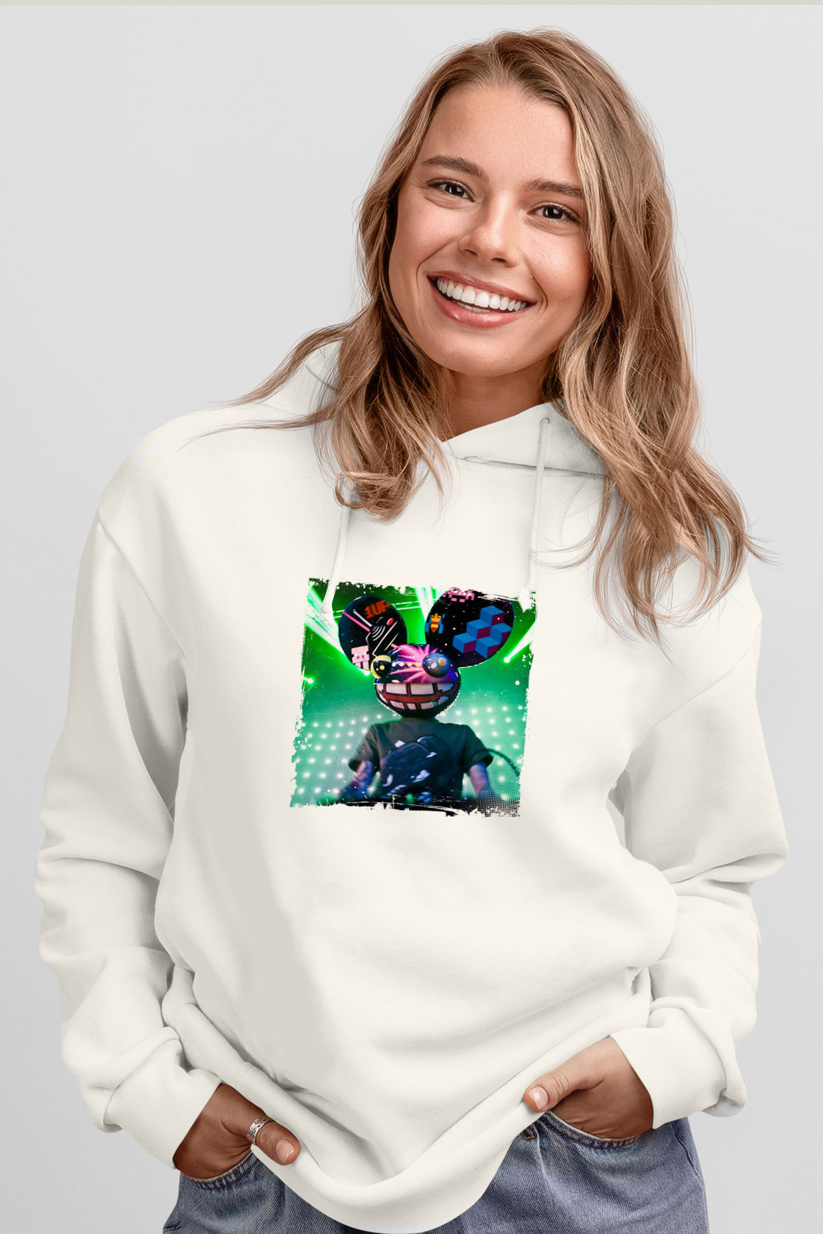 Deadmau5Baskılı Beyaz Hoodie