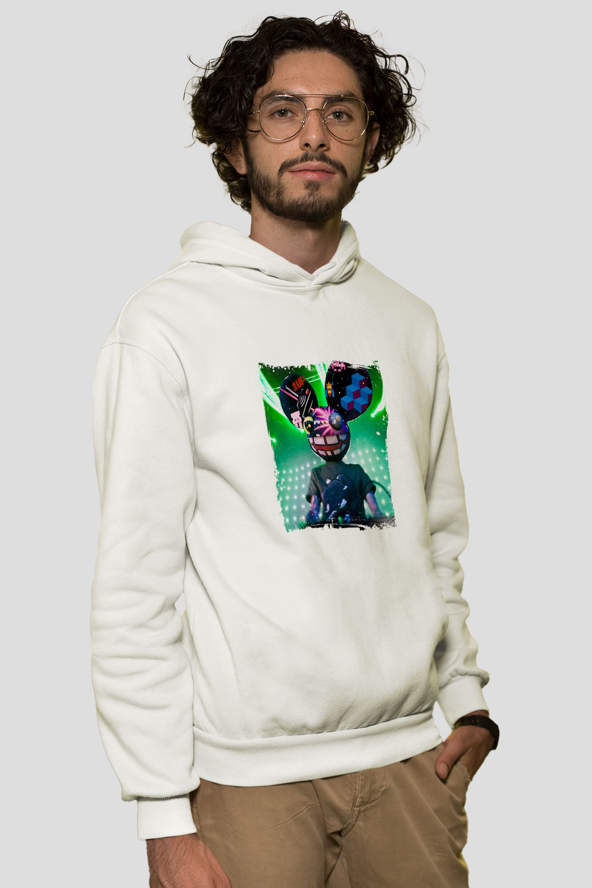 Deadmau5Baskılı Beyaz Hoodie