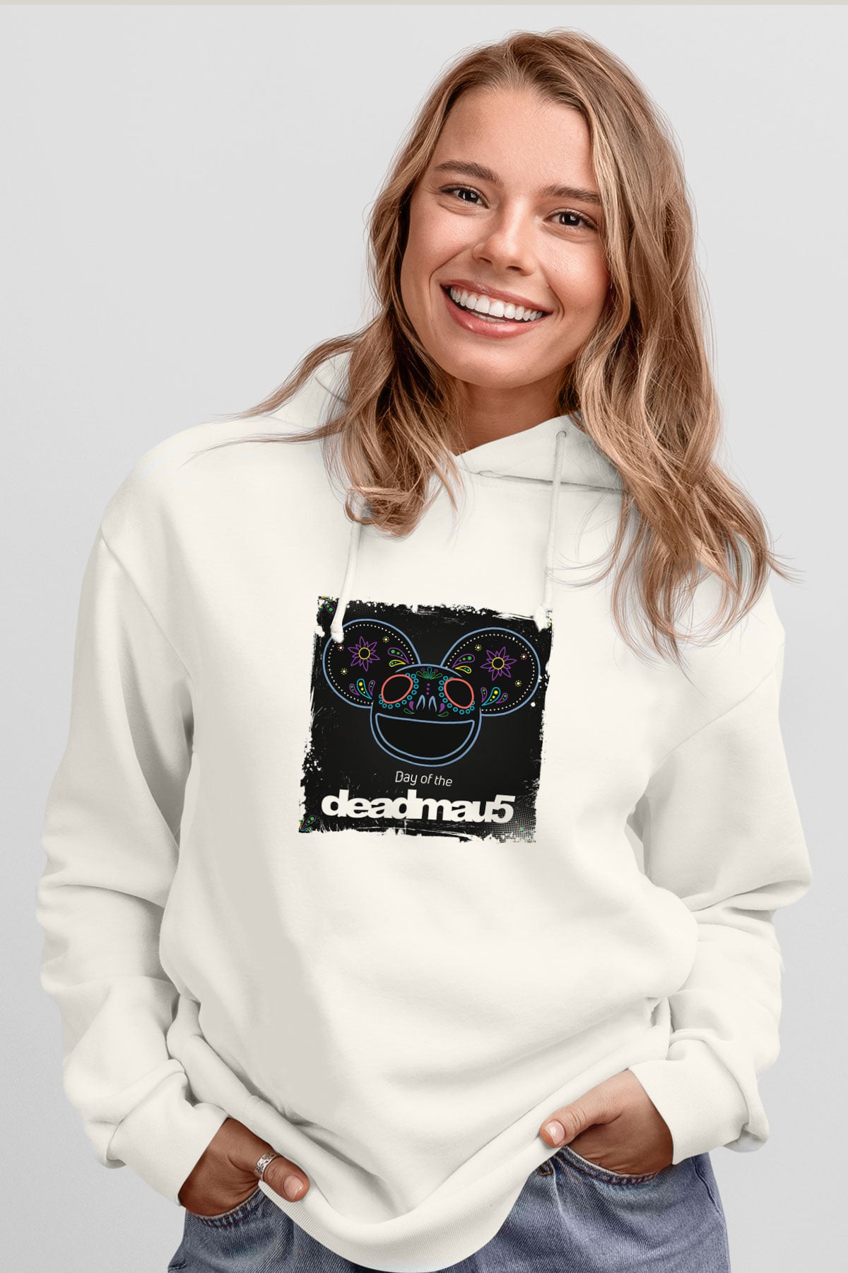 Deadmau5Baskılı Beyaz Hoodie