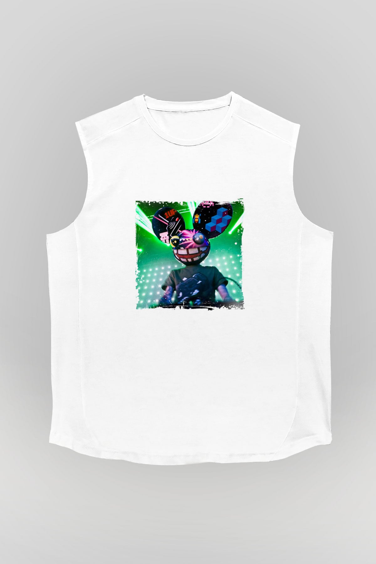 Deadmau5Baskılı Beyaz Kolsuz Tişört