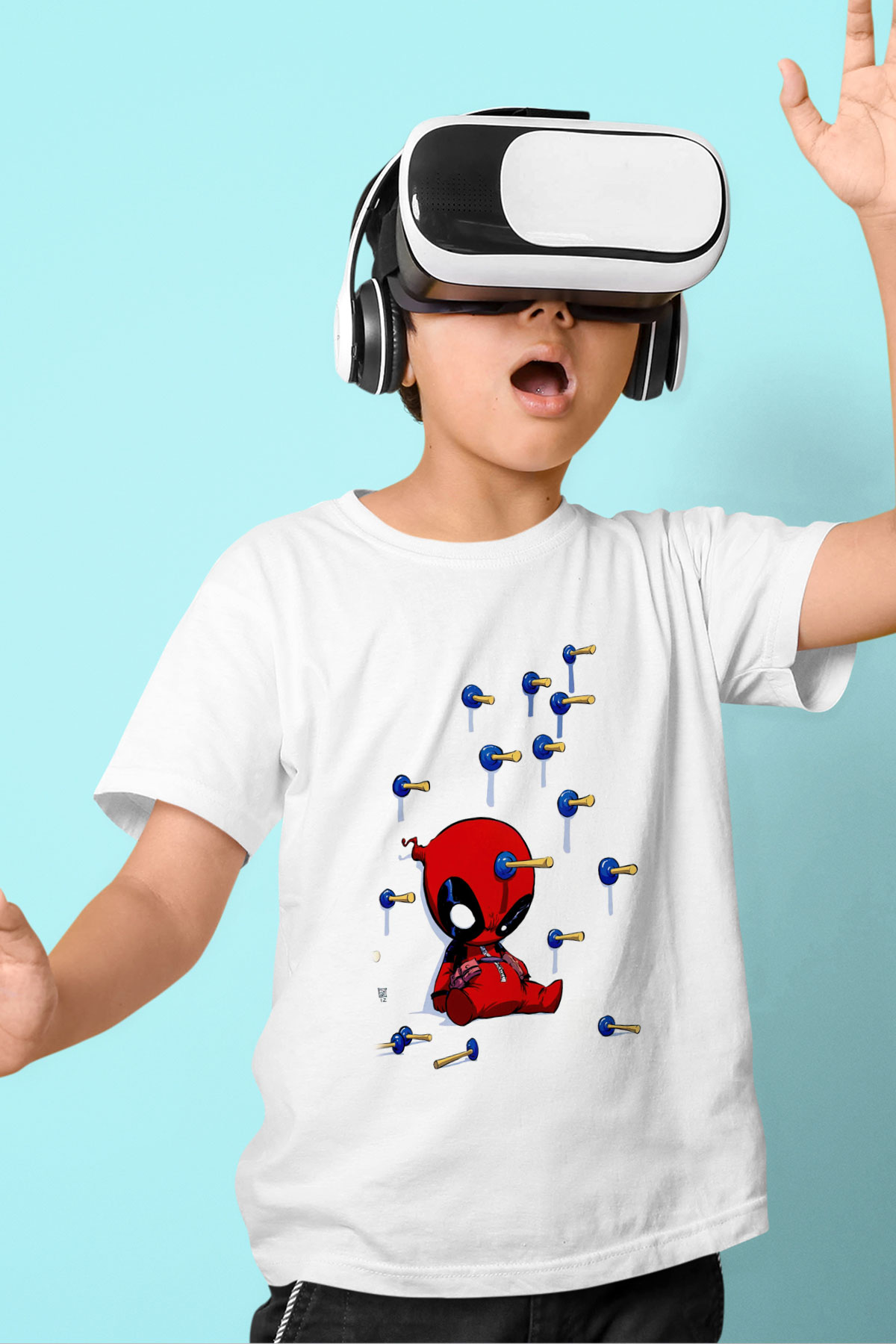 Deadpool Baskılı Unisex Beyaz  Çocuk Tişört
