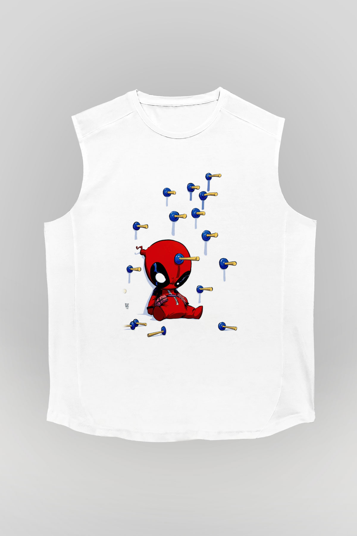 Deadpool Baskılı Unisex Beyaz  Kolsuz Tişört