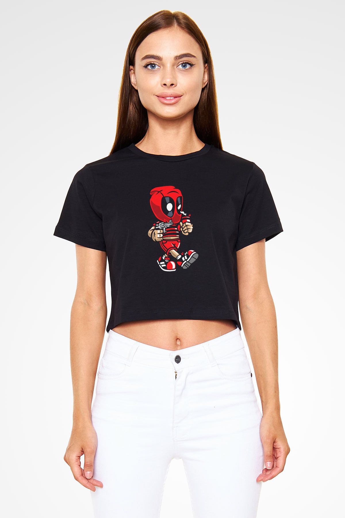 Deadpool Bastard Baskılı  Siyah  Crop Top Tişört
