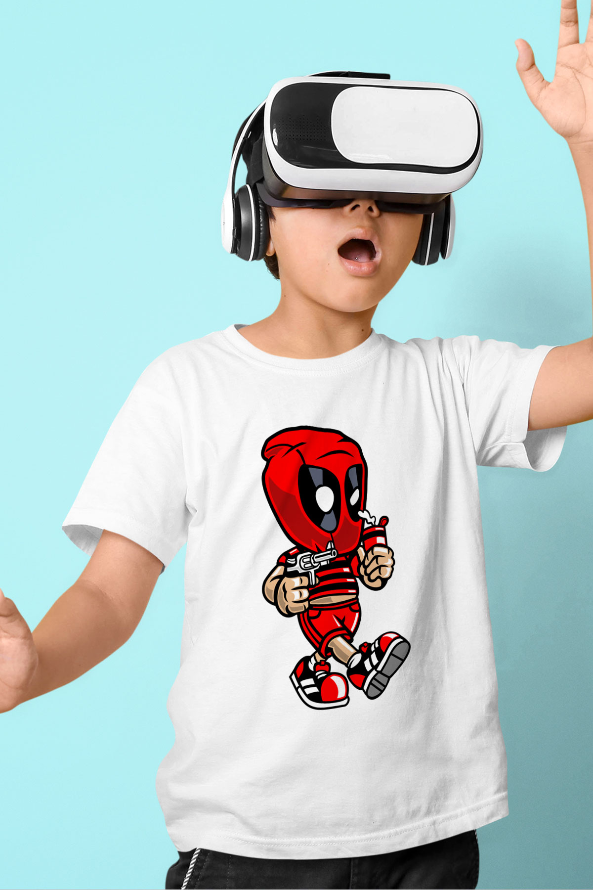 Deadpool Bastard Baskılı Unisex Beyaz Çocuk Tişört