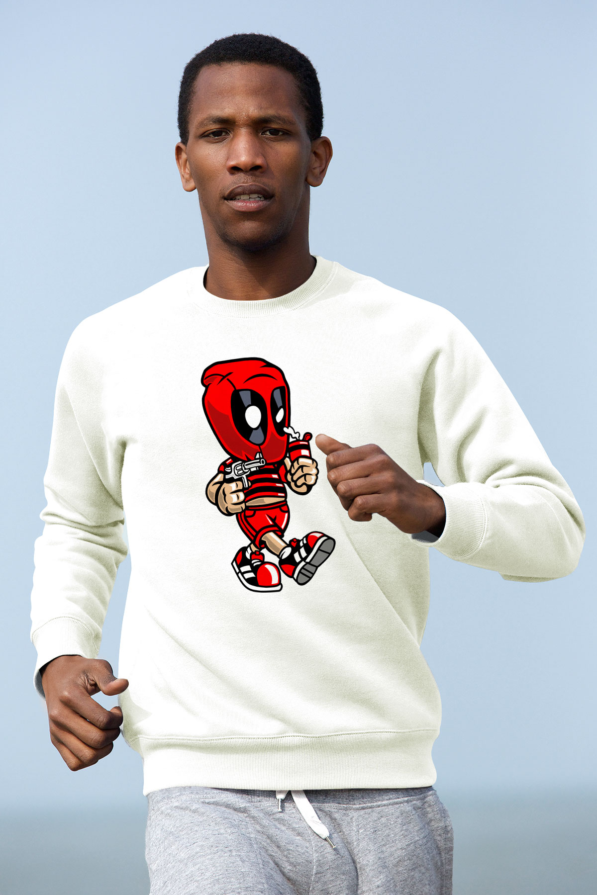 Deadpool Bastard Baskılı Unisex Beyaz Sweatshirt