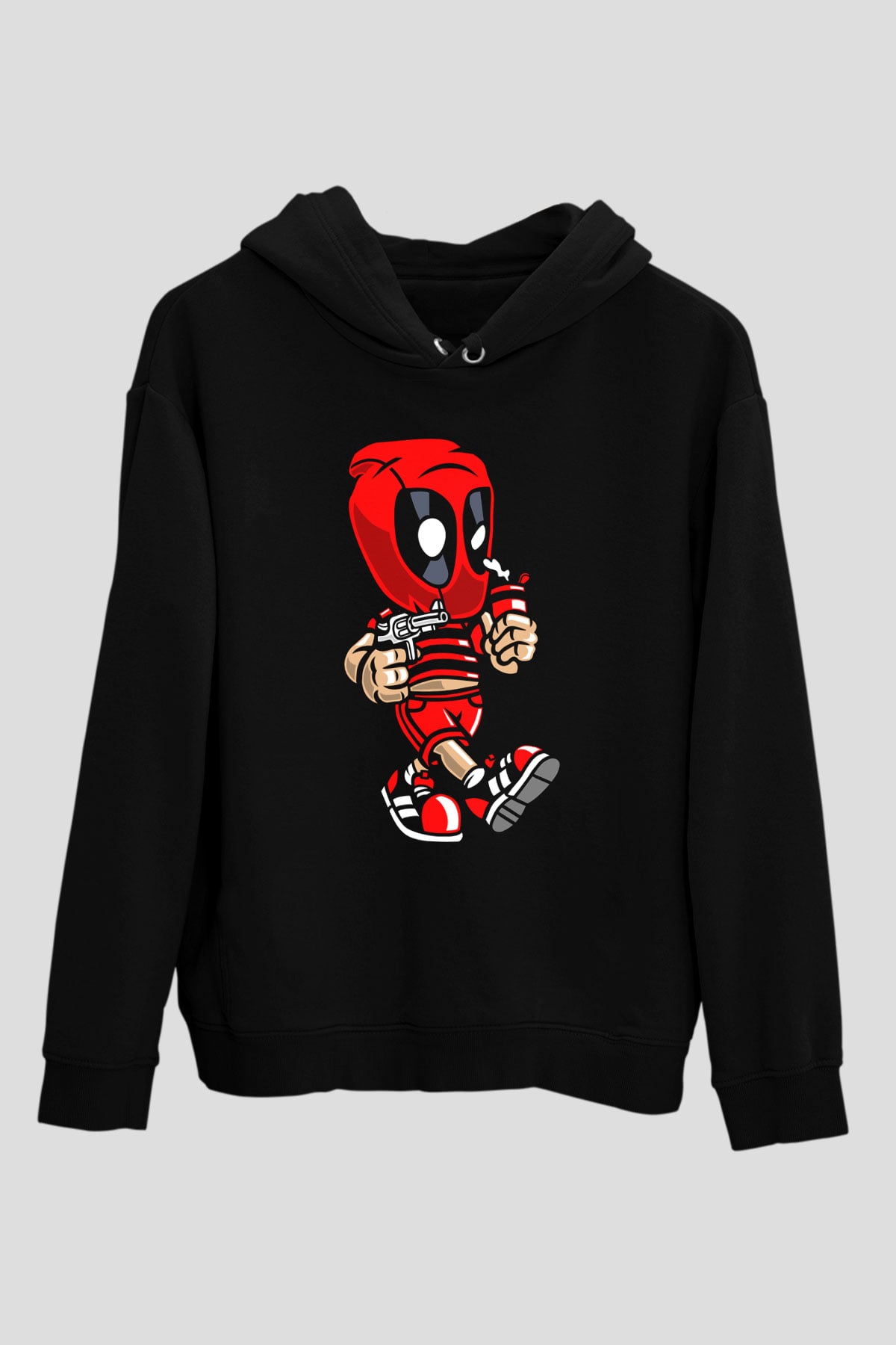 Deadpool Bastard Baskılı Unisex Siyah Hoodie