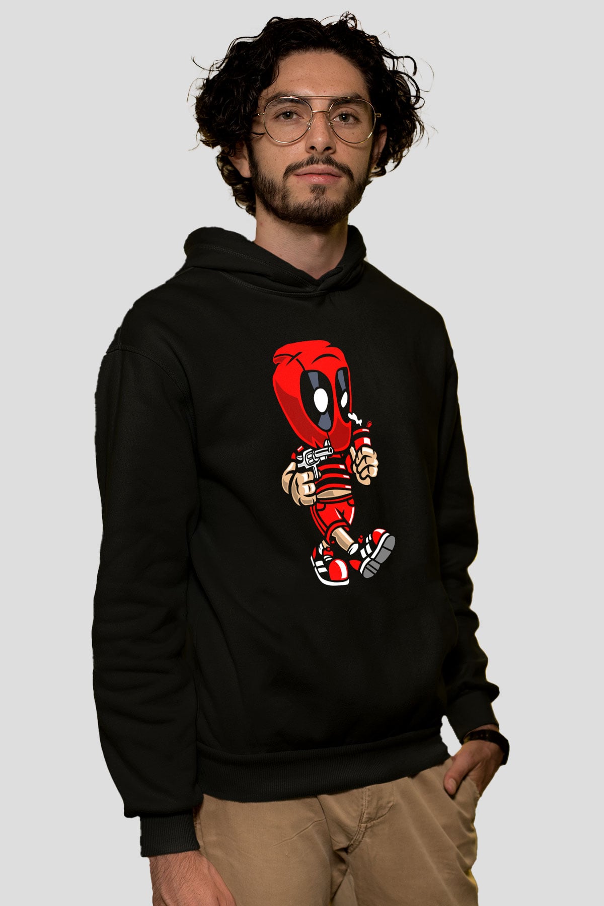 Deadpool Bastard Baskılı Unisex Siyah Hoodie
