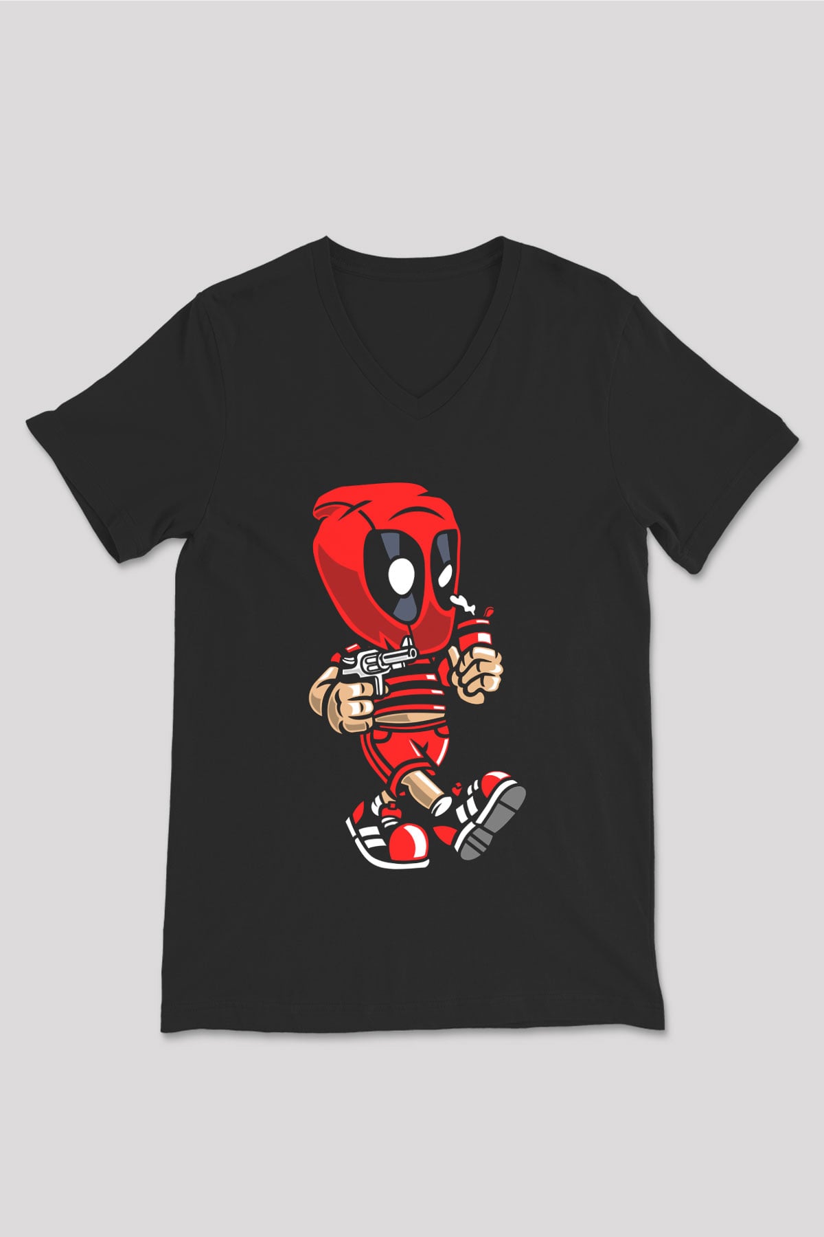 Deadpool Bastard Baskılı Unisex Siyah V Yaka Tişört