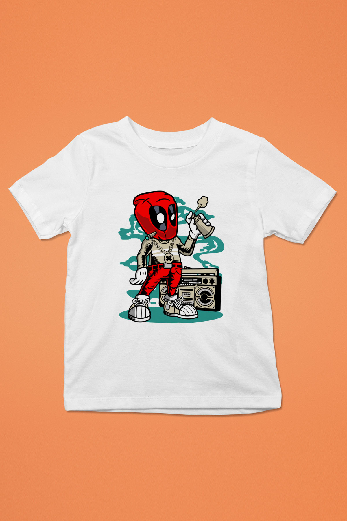 Deadpool Boombox Baskılı Unisex Beyaz Çocuk Tişört