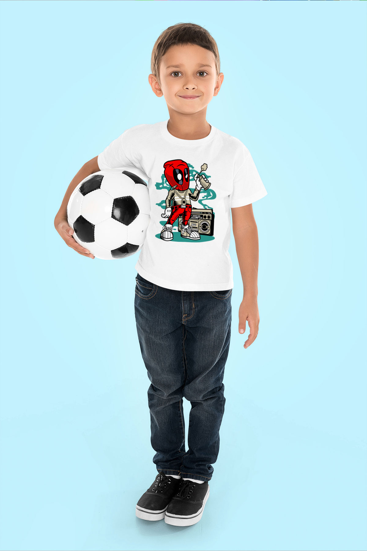 Deadpool Boombox Baskılı Unisex Beyaz Çocuk Tişört