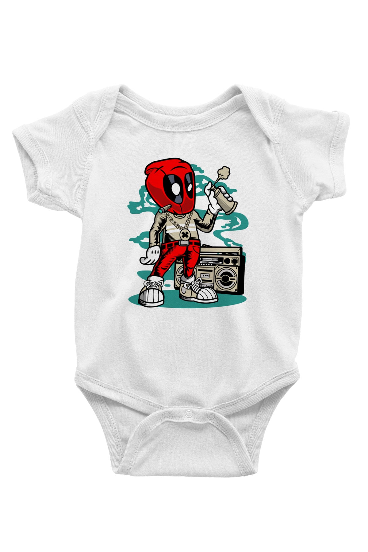 Deadpool Boombox Baskılı Unisex Beyaz Bebek Body - Zıbın