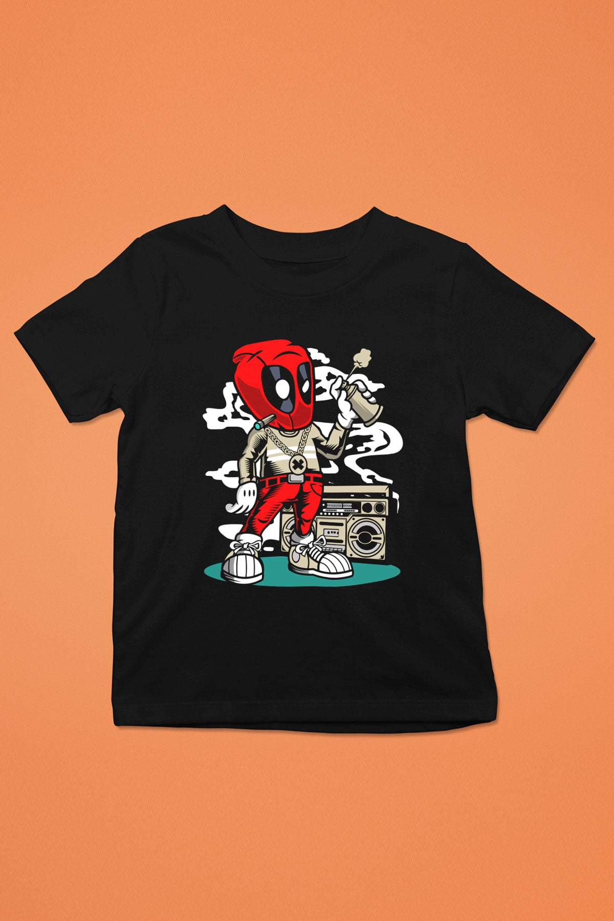 Deadpool Boombox Baskılı Unisex Siyah Çocuk Tişört