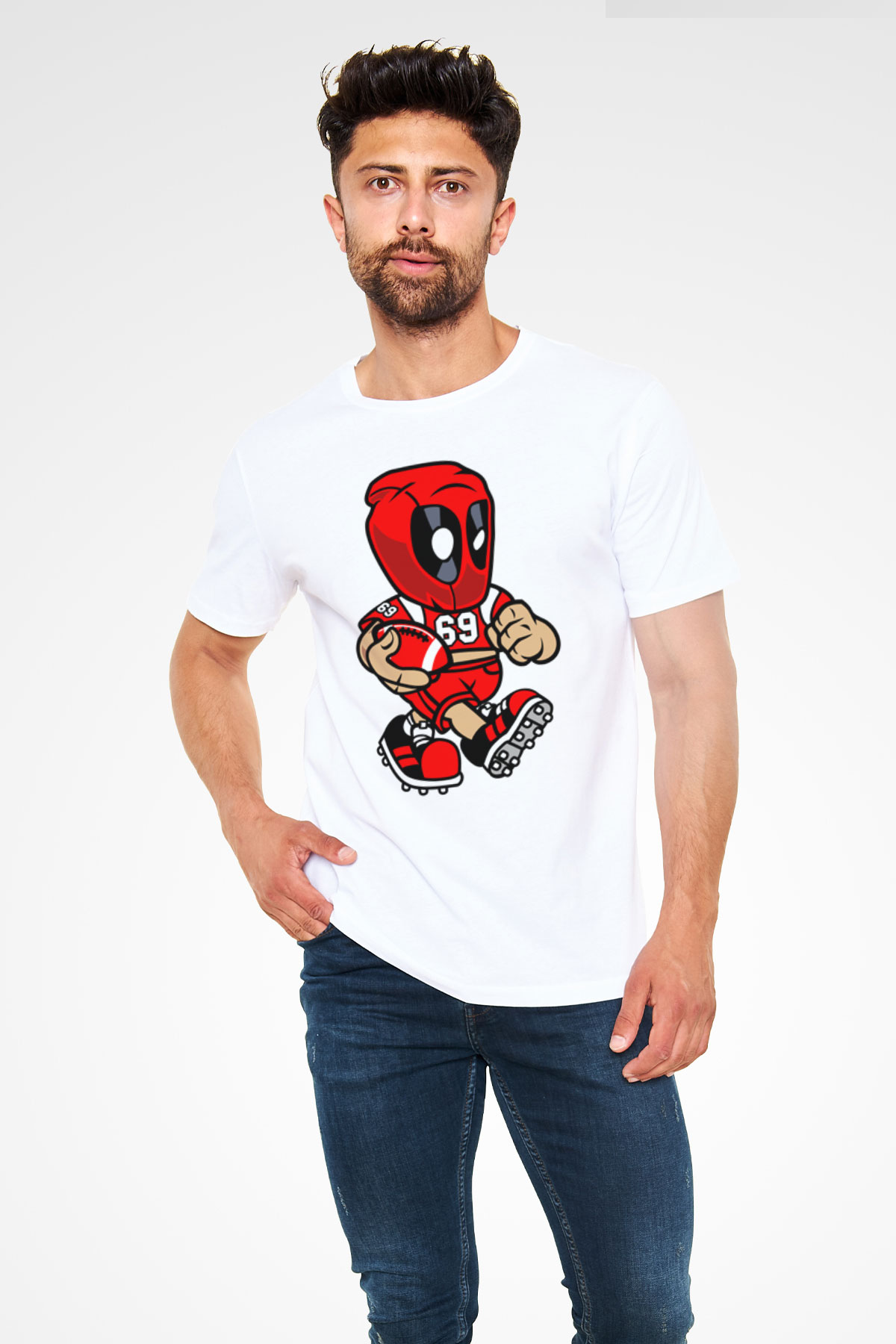 Deadpool Football Baskılı Unisex Beyaz Tişört