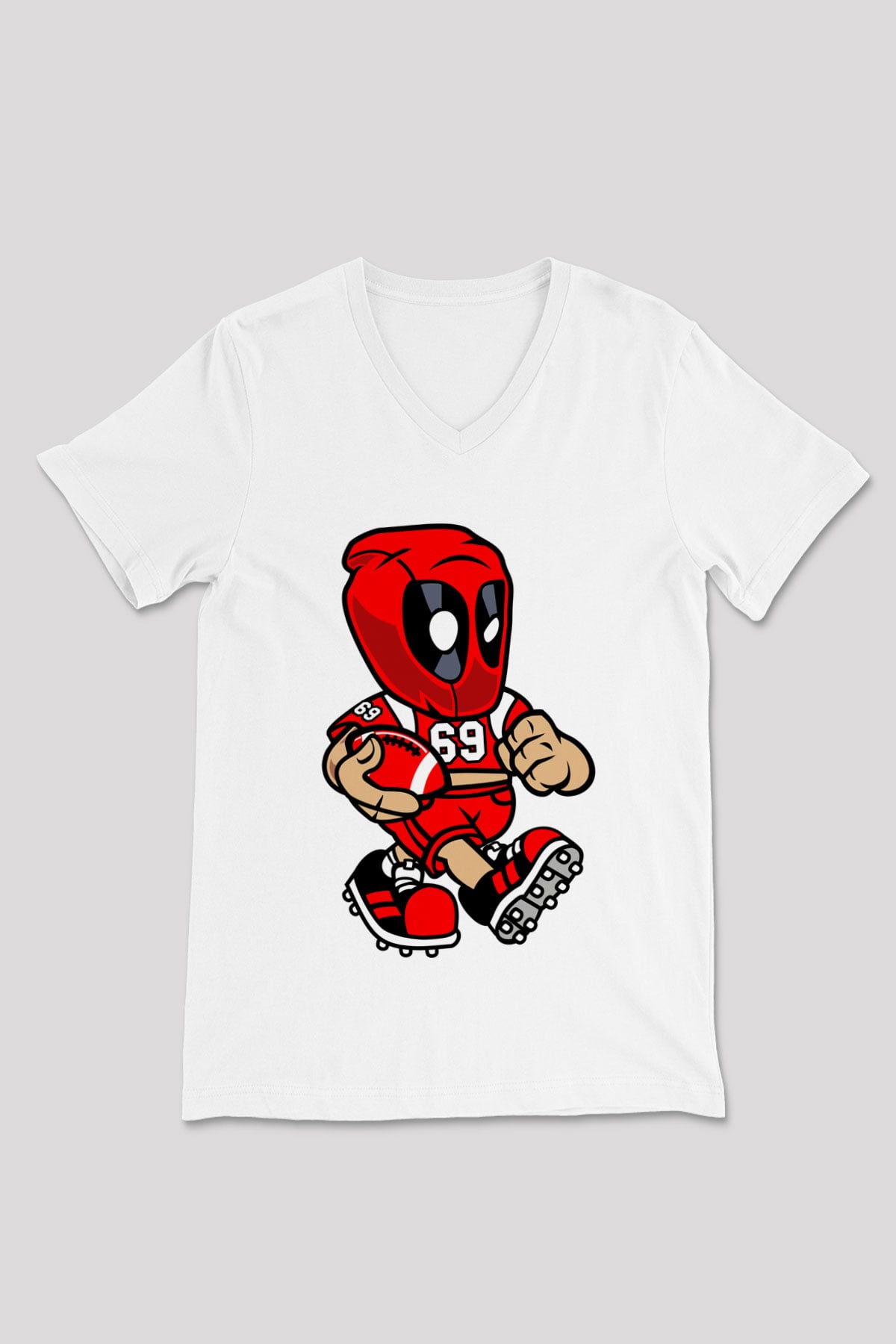 Deadpool Football Baskılı Unisex Beyaz V Yaka Tişört