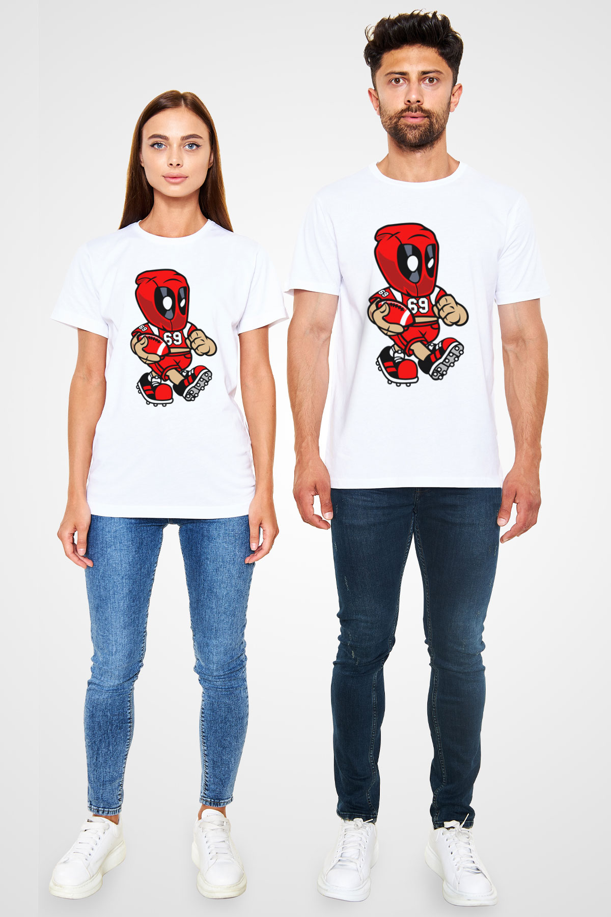 Deadpool Football Baskılı Unisex Beyaz Tişört