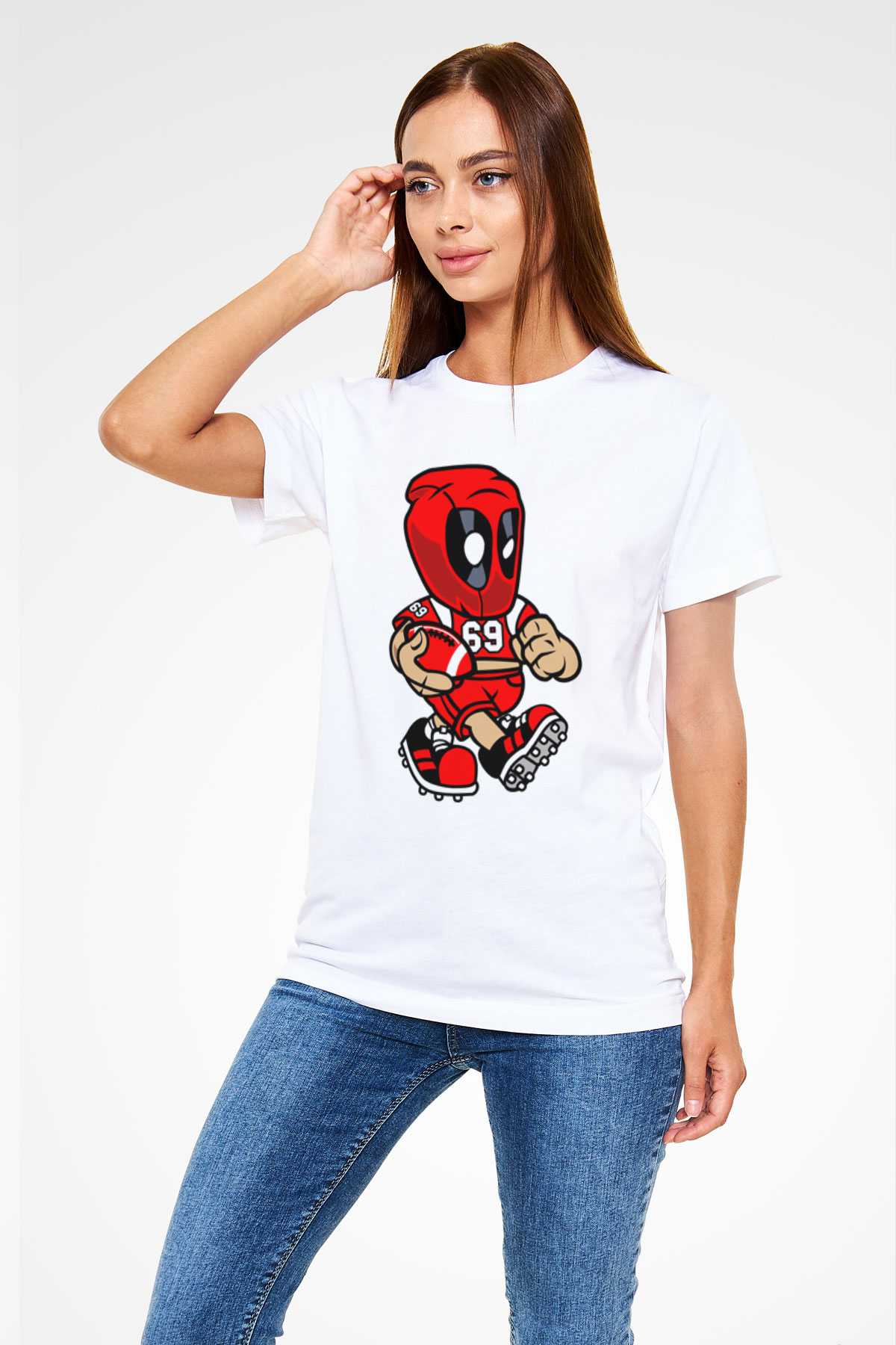Deadpool Football Baskılı Unisex Beyaz Tişört