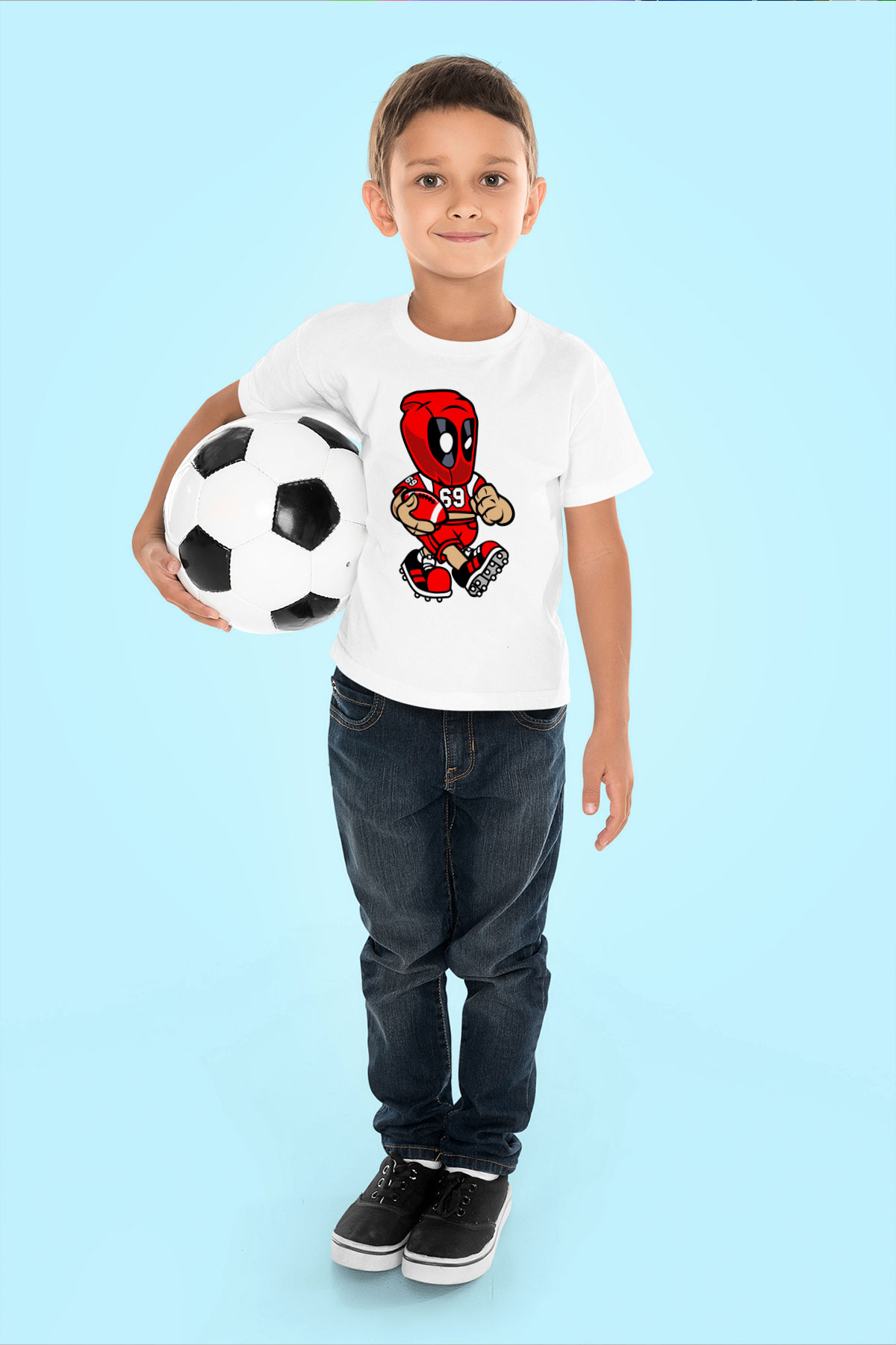 Deadpool Football Baskılı Unisex Beyaz Çocuk Tişört
