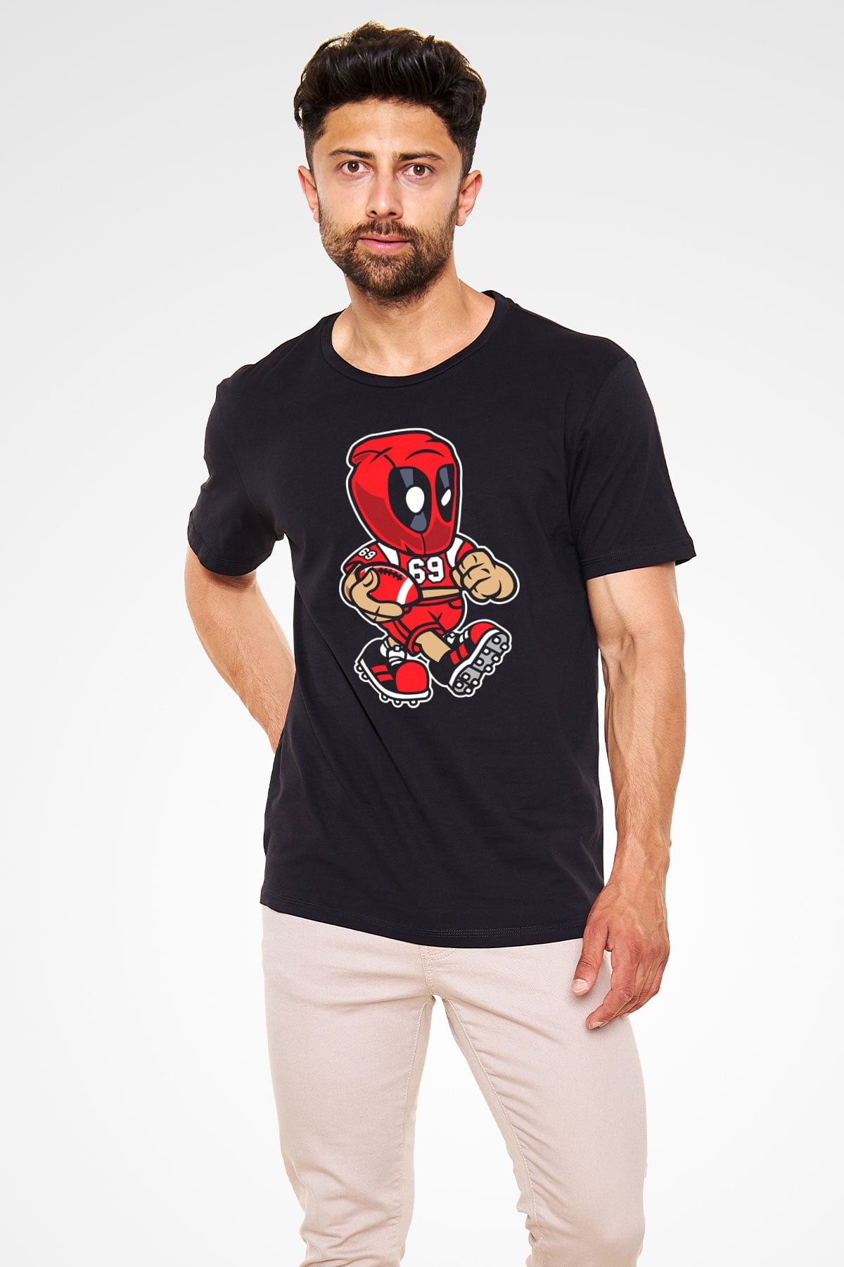 Deadpool Football Baskılı Unisex Siyah Tişört