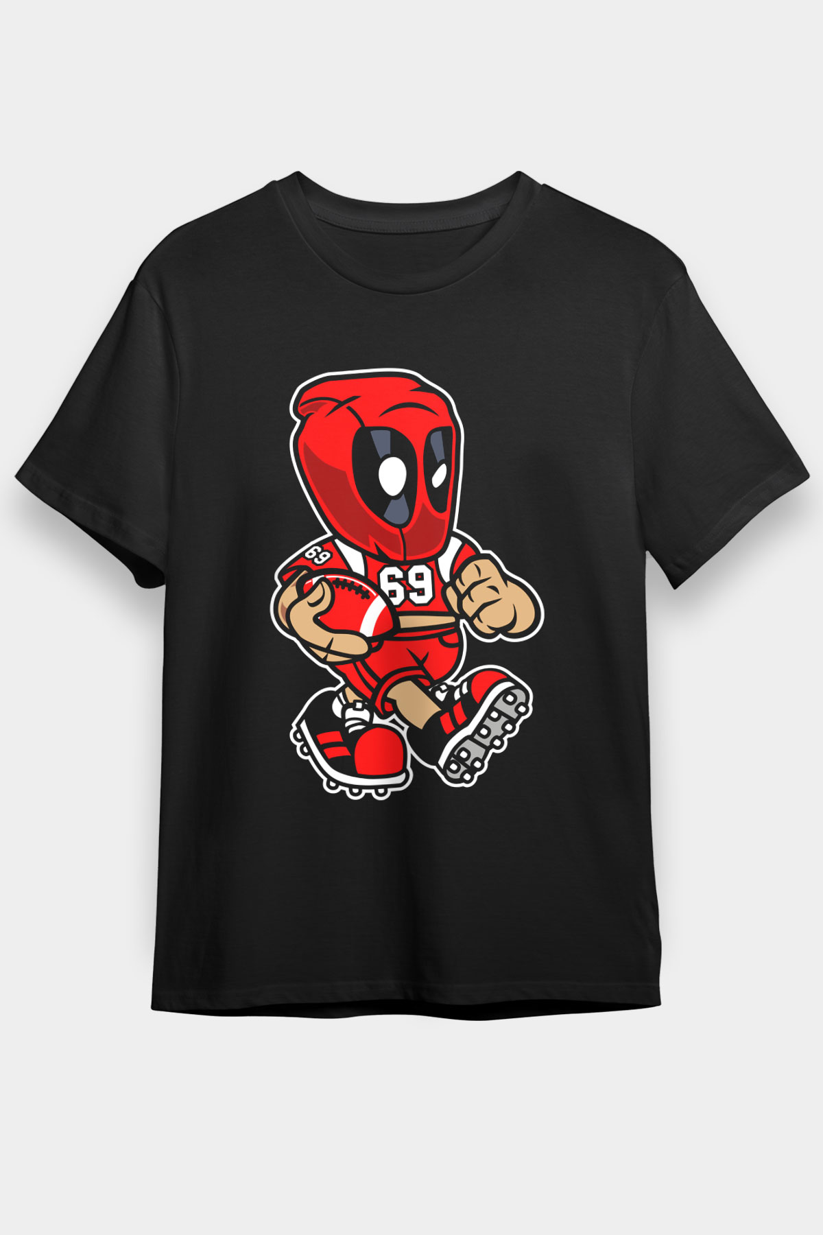 Deadpool Football Baskılı Unisex Siyah Tişört