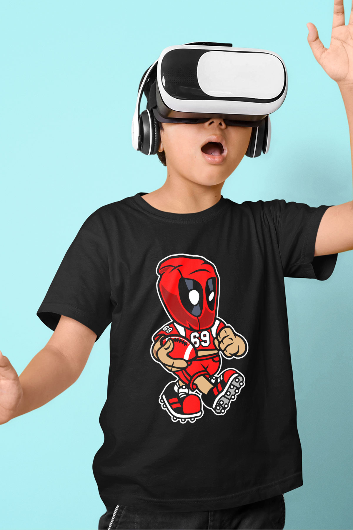 Deadpool Football Baskılı Unisex Siyah Çocuk Tişört