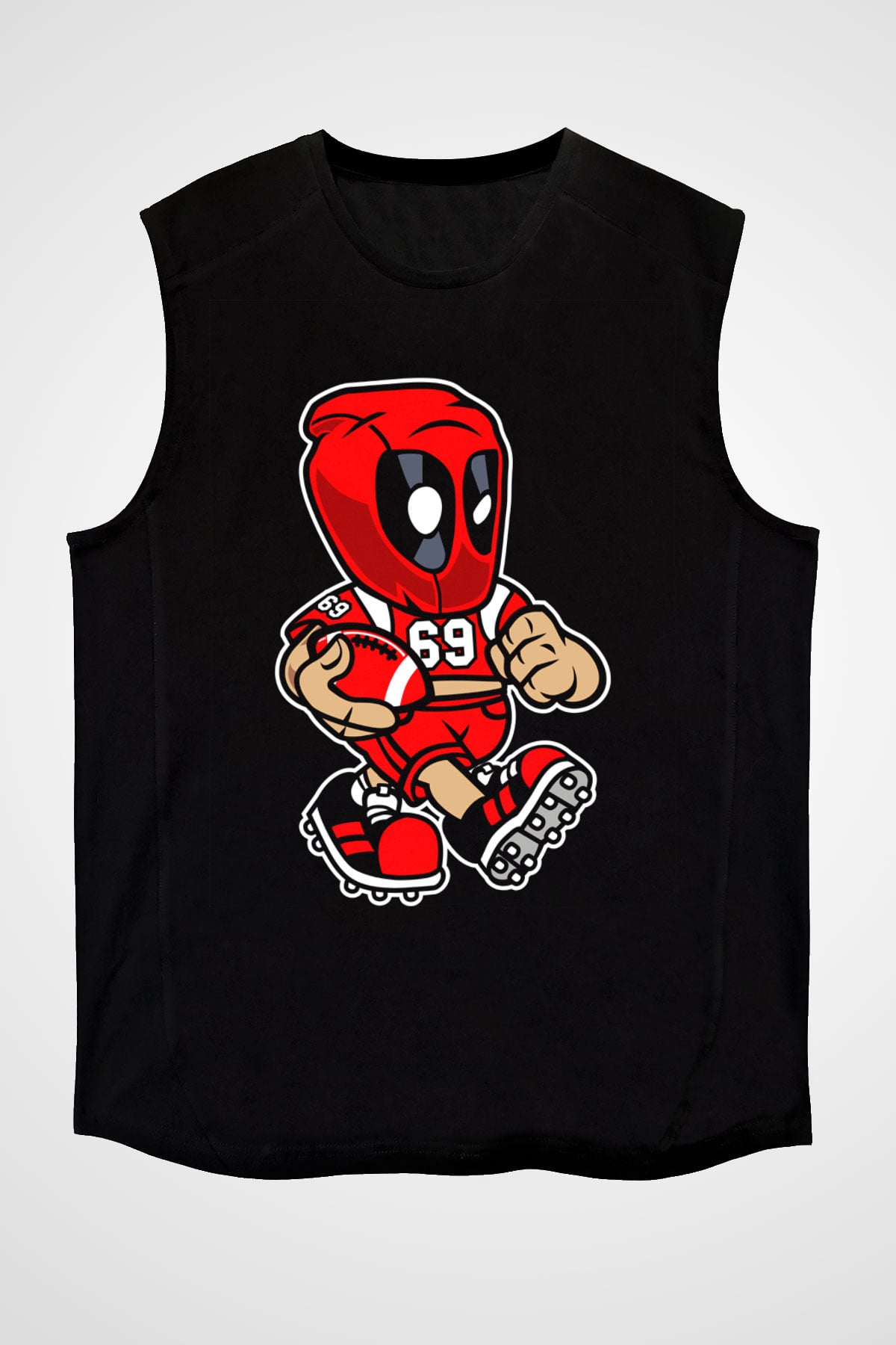 Deadpool Football Baskılı Unisex Siyah Kolsuz Tişört