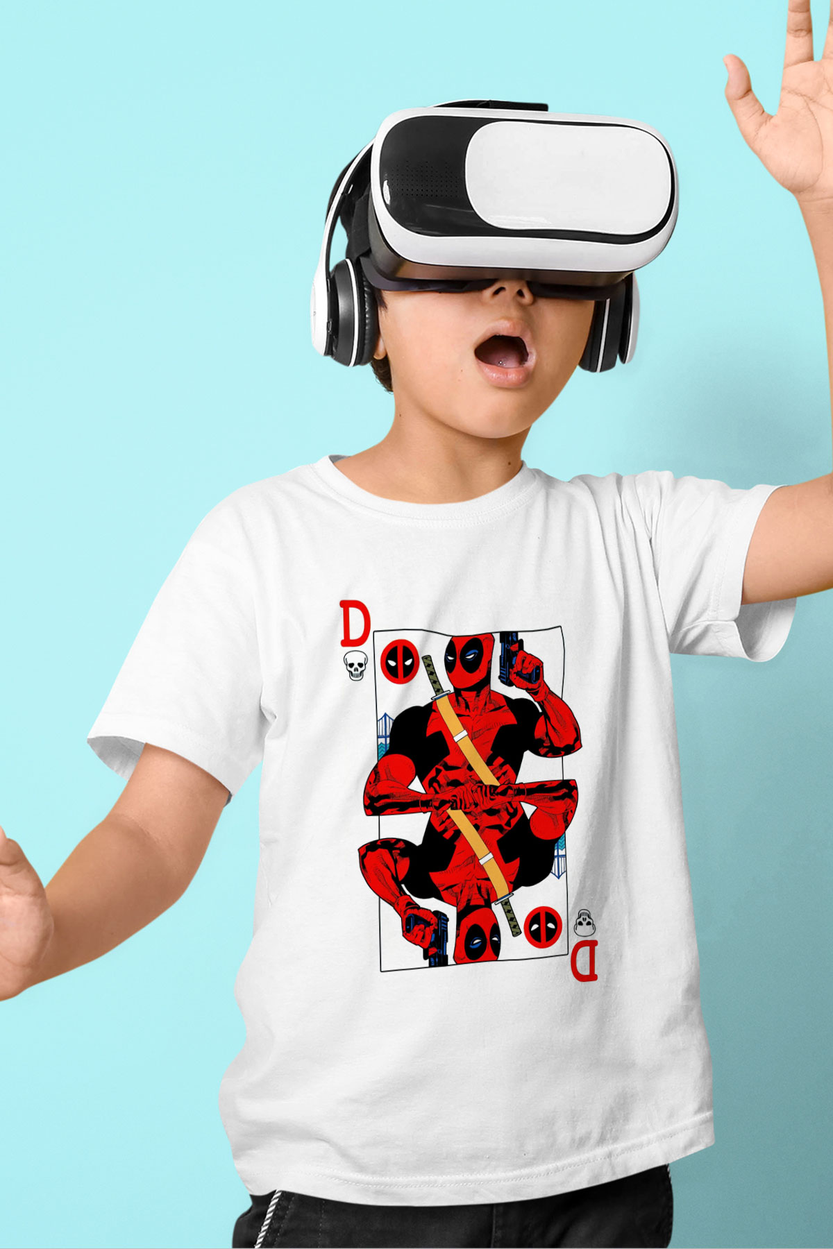 Deadpool Kartı Baskılı Unisex Beyaz  Çocuk Tişört