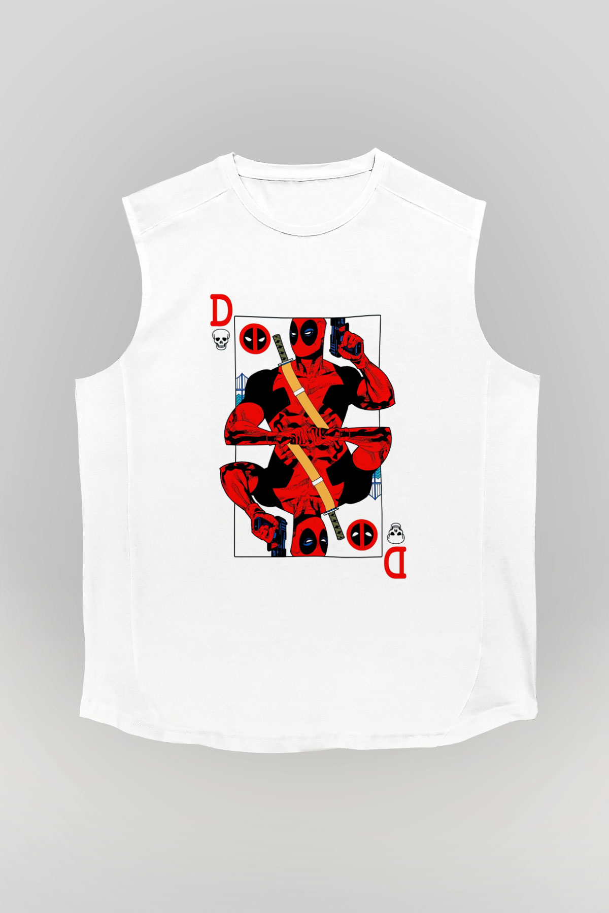 Deadpool Kartı Baskılı Unisex Beyaz  Kolsuz Tişört