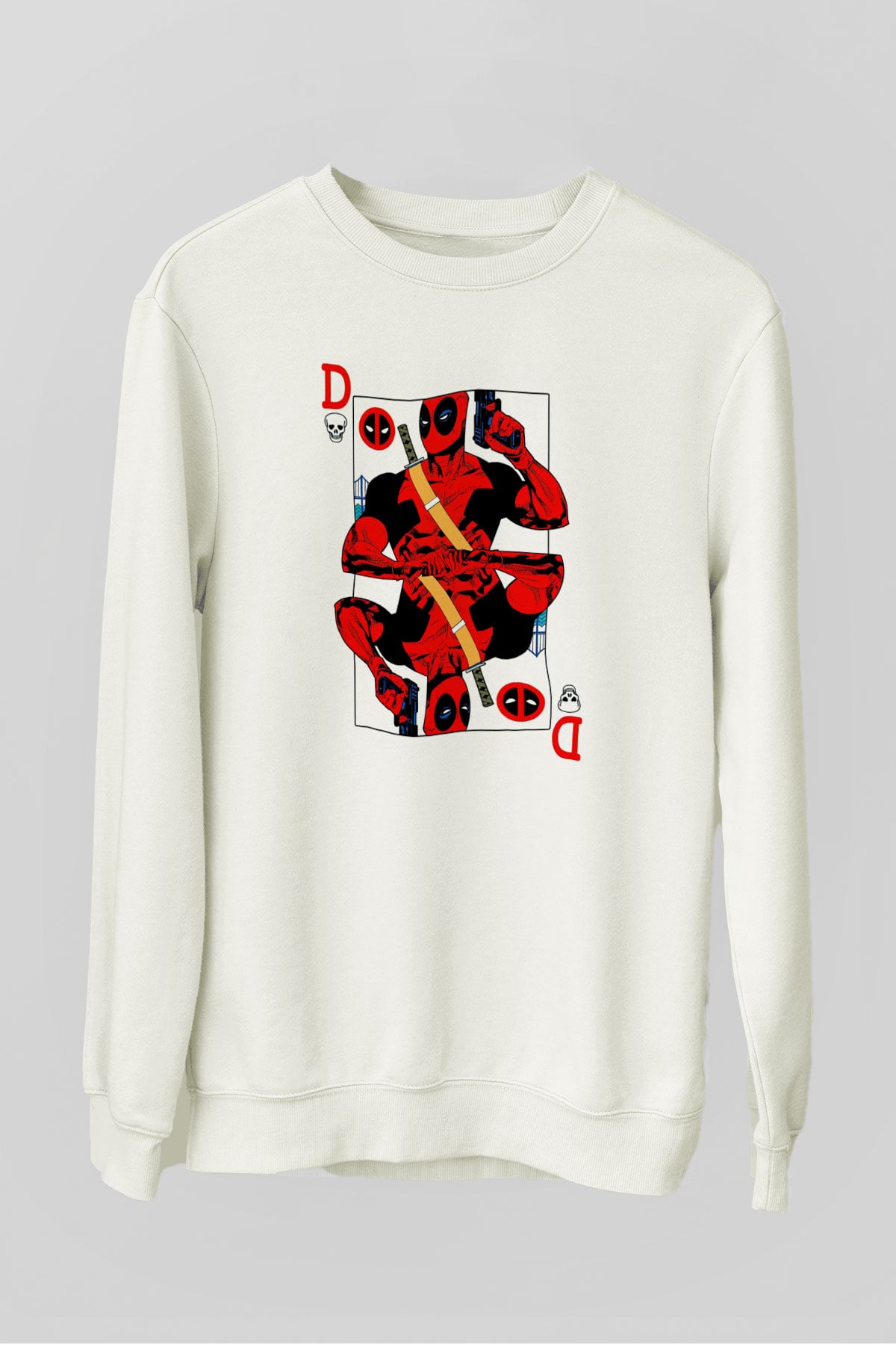 Deadpool Kartı Baskılı Unisex Beyaz  Sweatshirt