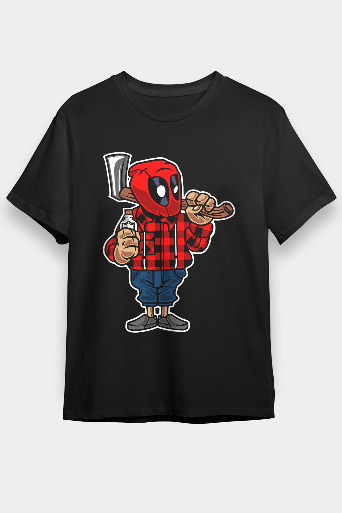 Deadpool Lumberjack Baskılı Unisex Siyah Tişört