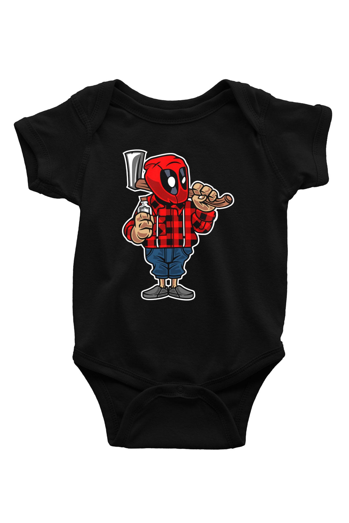 Deadpool Lumberjack Baskılı Unisex Siyah Bebek Body - Zıbın