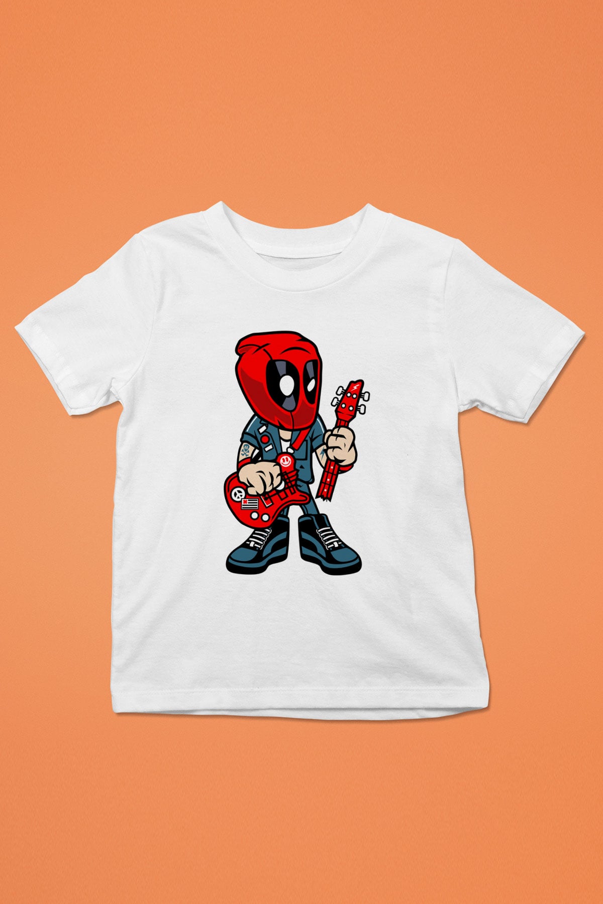 Deadpool Rocker Baskılı Unisex Beyaz Çocuk Tişört