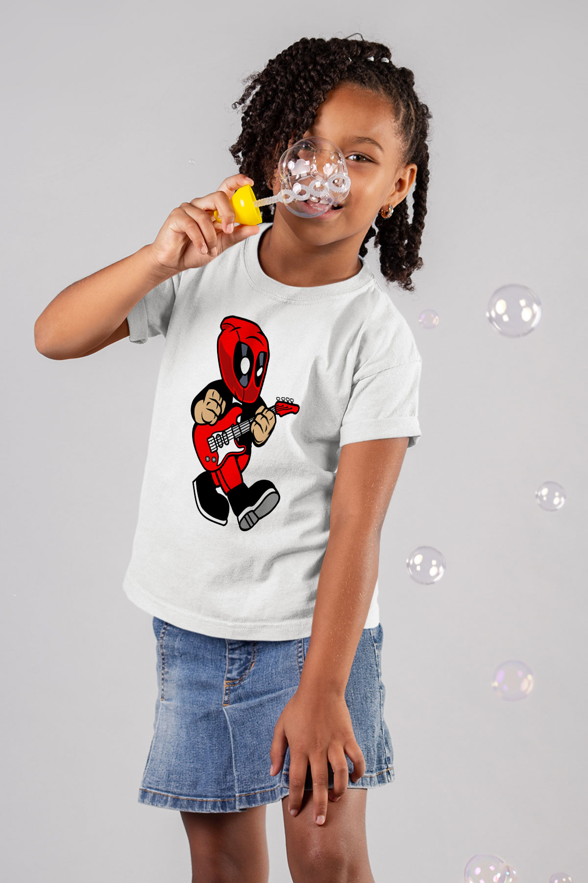 Deadpool Rockstar Baskılı Unisex Beyaz Çocuk Tişört
