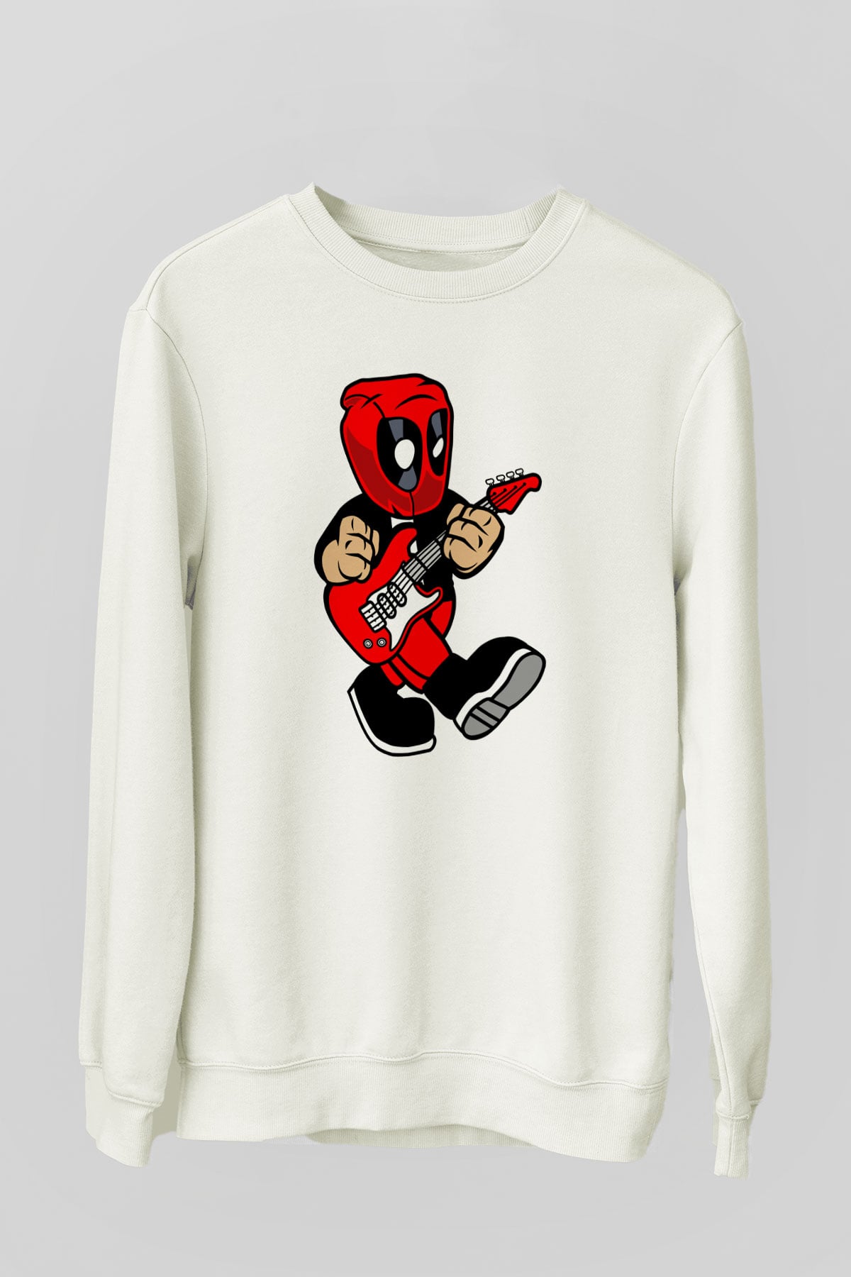 Deadpool Rockstar Baskılı Unisex Beyaz Sweatshirt