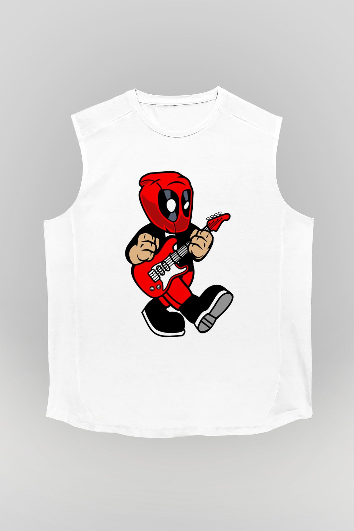 Deadpool Rockstar Baskılı Unisex Beyaz Kolsuz Tişört