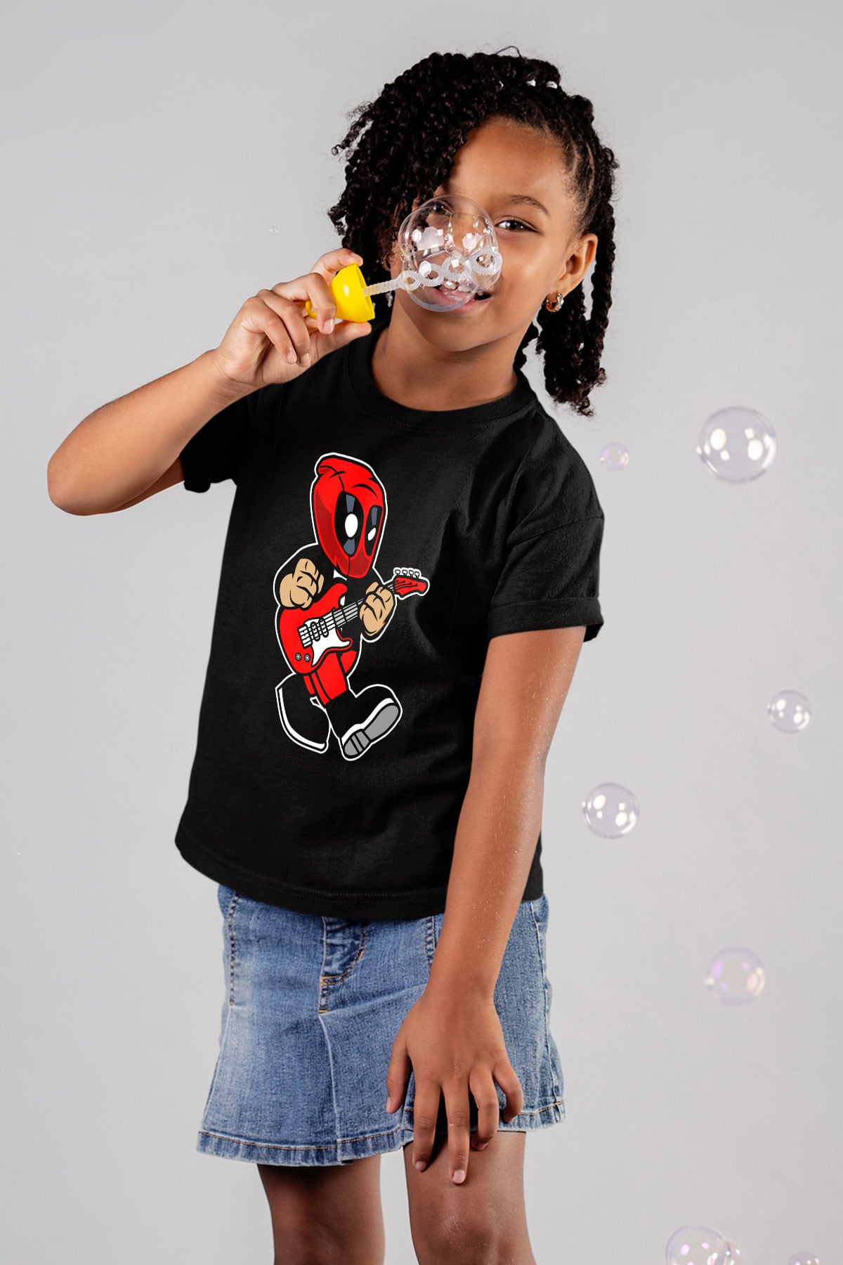 Deadpool Rockstar Baskılı Unisex Siyah Çocuk Tişört
