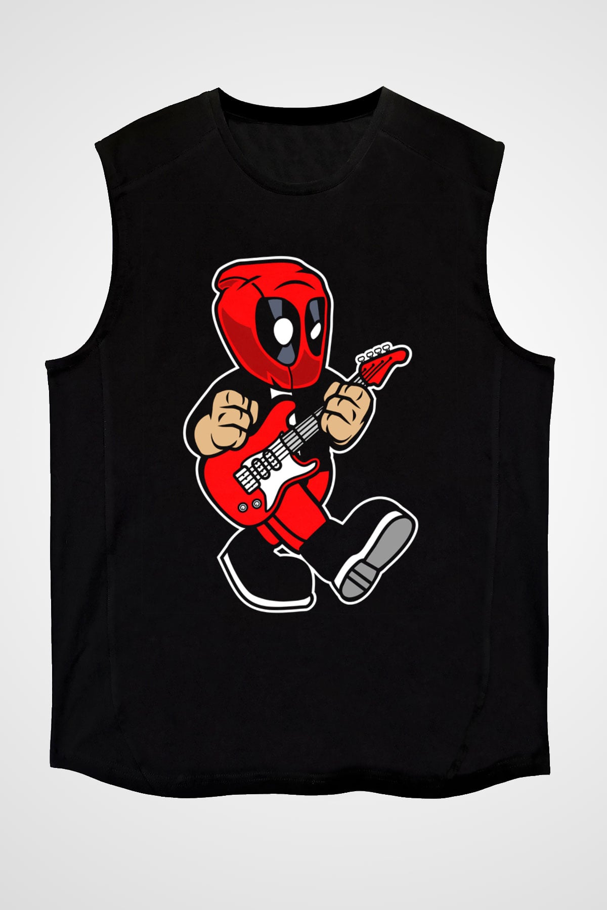 Deadpool Rockstar Baskılı Unisex Siyah Kolsuz Tişört