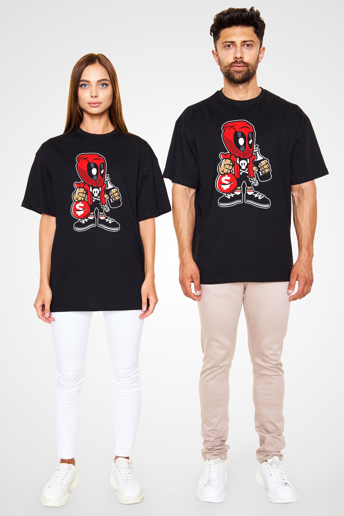 Deadpool Street Bastard Baskılı Unisex Siyah Oversize Tişört