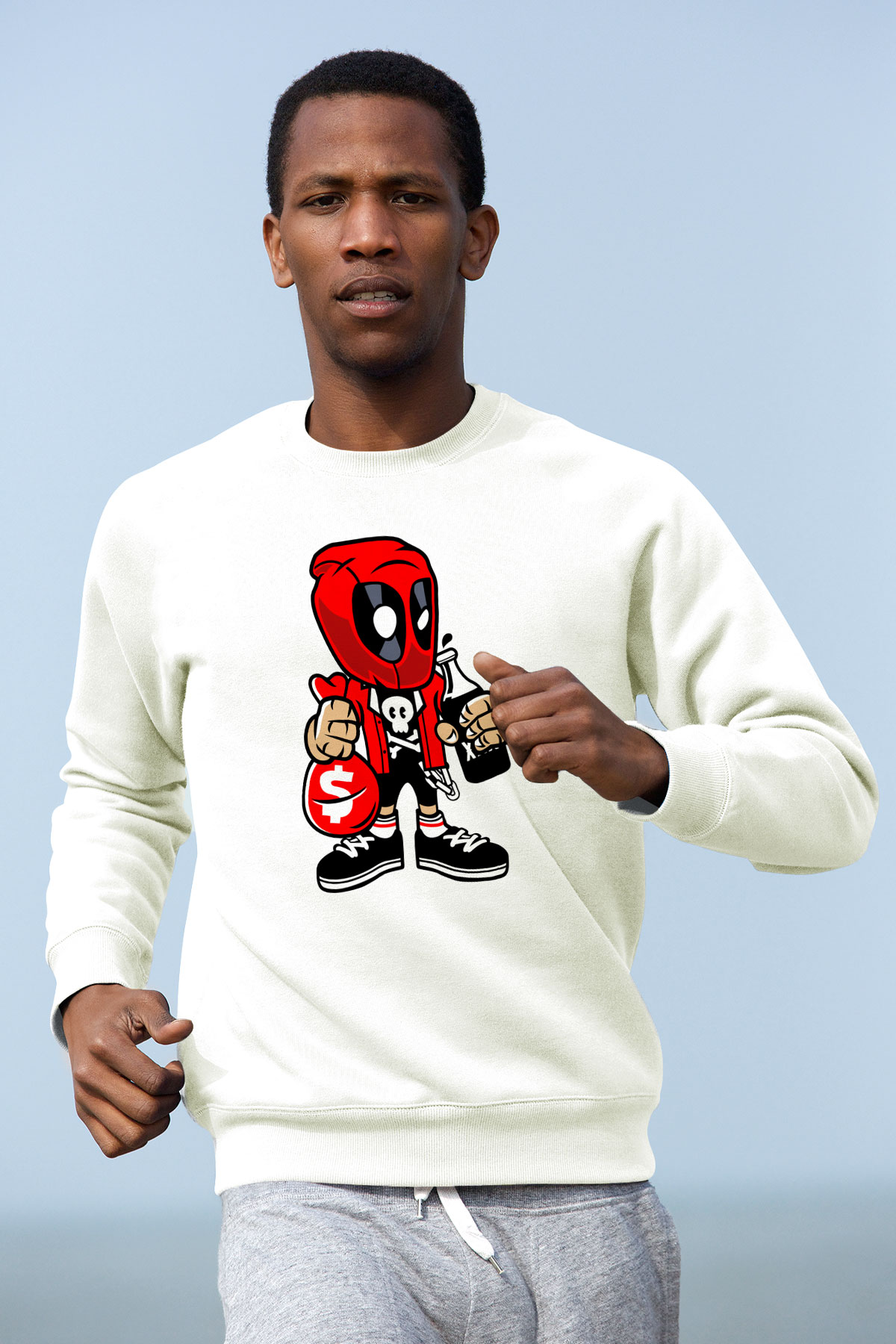 Deadpool Street Bastard Baskılı Unisex Beyaz Sweatshirt