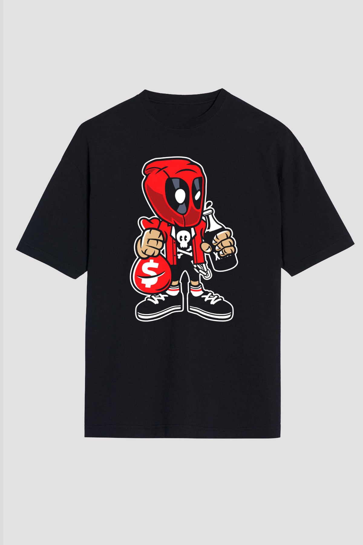 Deadpool Street Bastard Baskılı Unisex Siyah Oversize Tişört