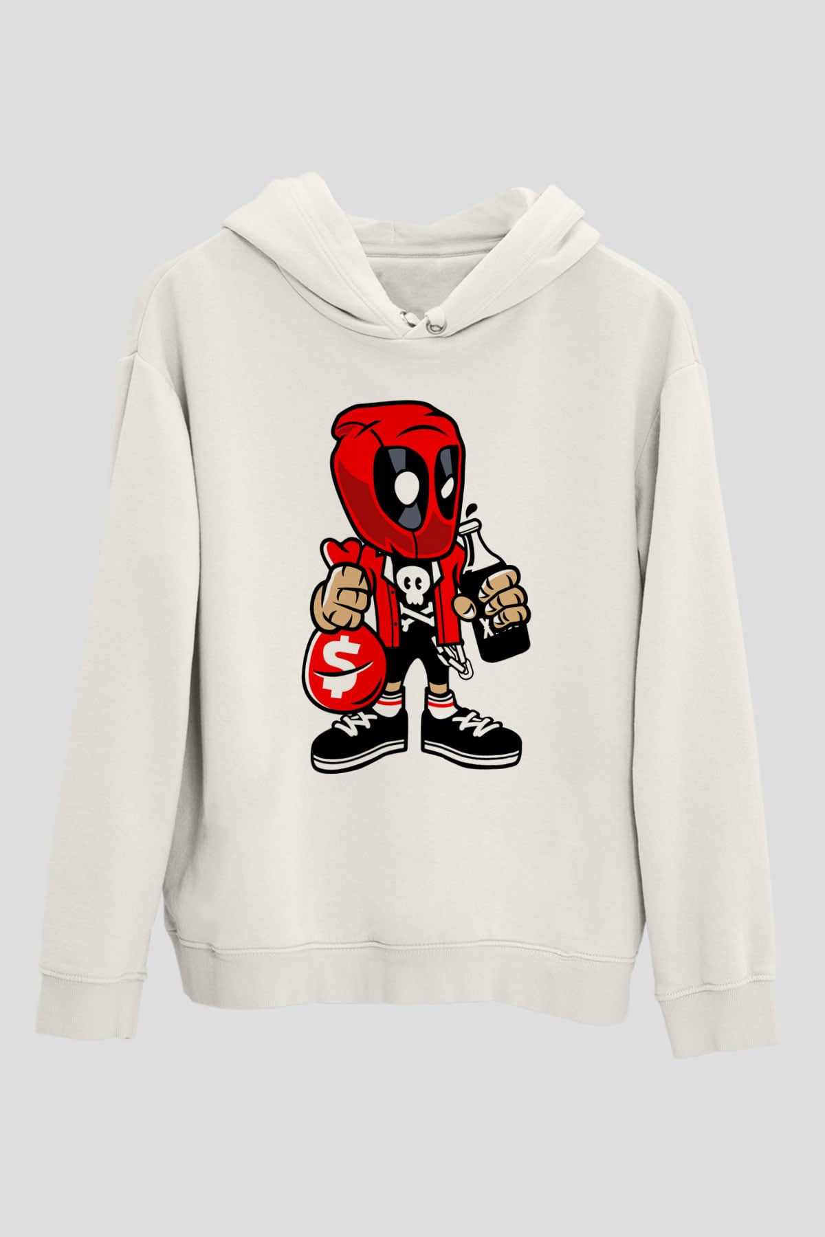 Deadpool Street Bastard Baskılı Unisex Beyaz Hoodie