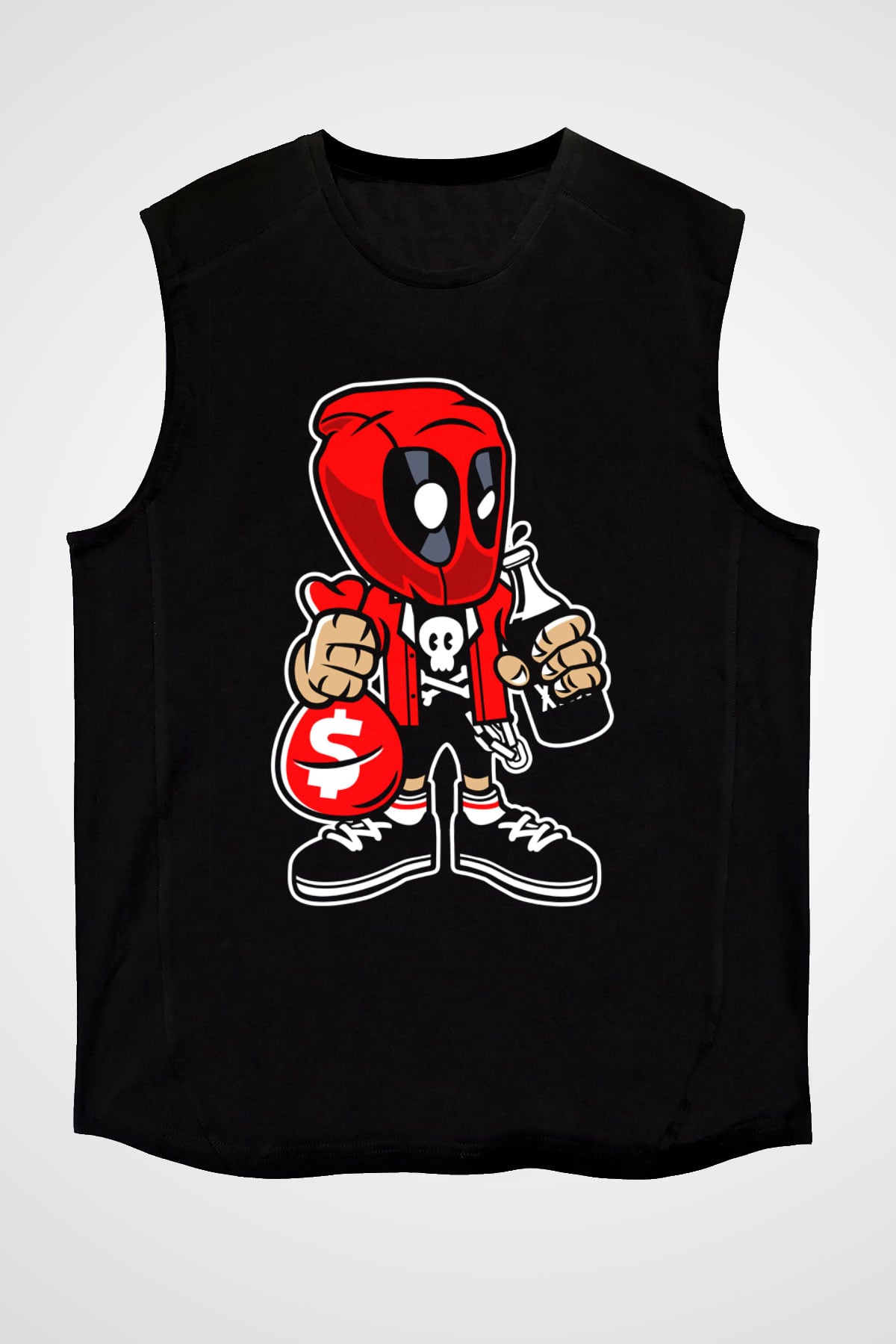 Deadpool Street Bastard Baskılı Unisex Siyah Kolsuz Tişört