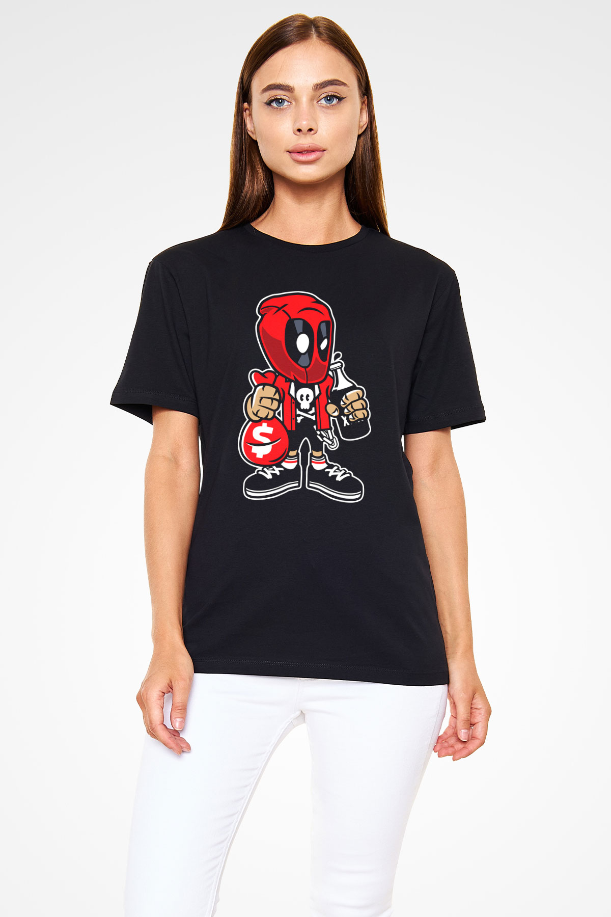 Deadpool Street Bastard Baskılı Unisex Siyah Tişört